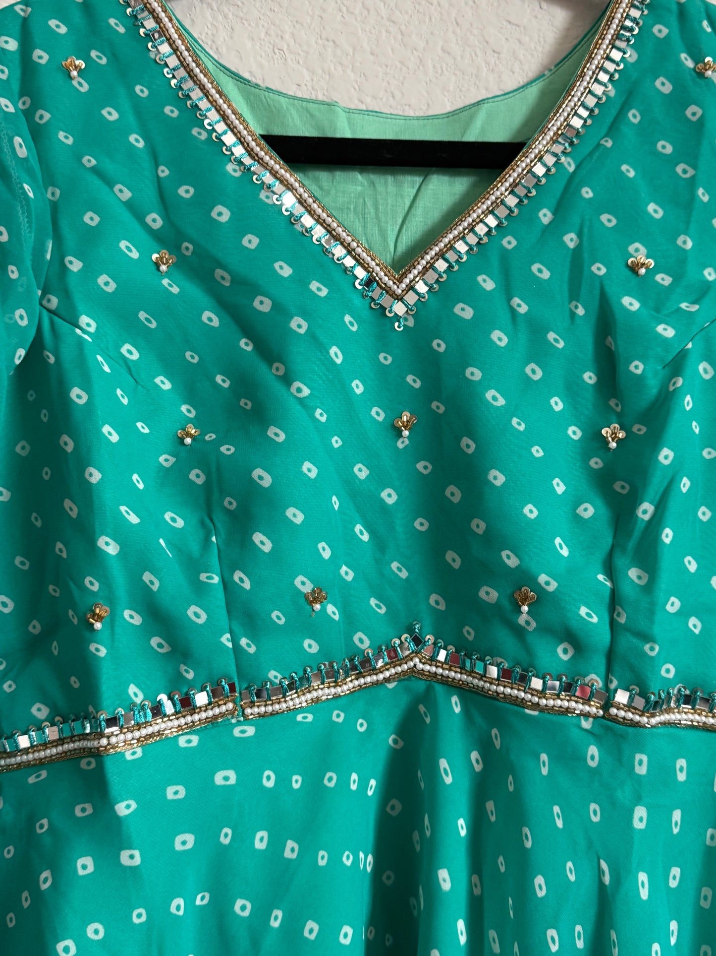 Teal Green Bandhini Handwork Sharara Set