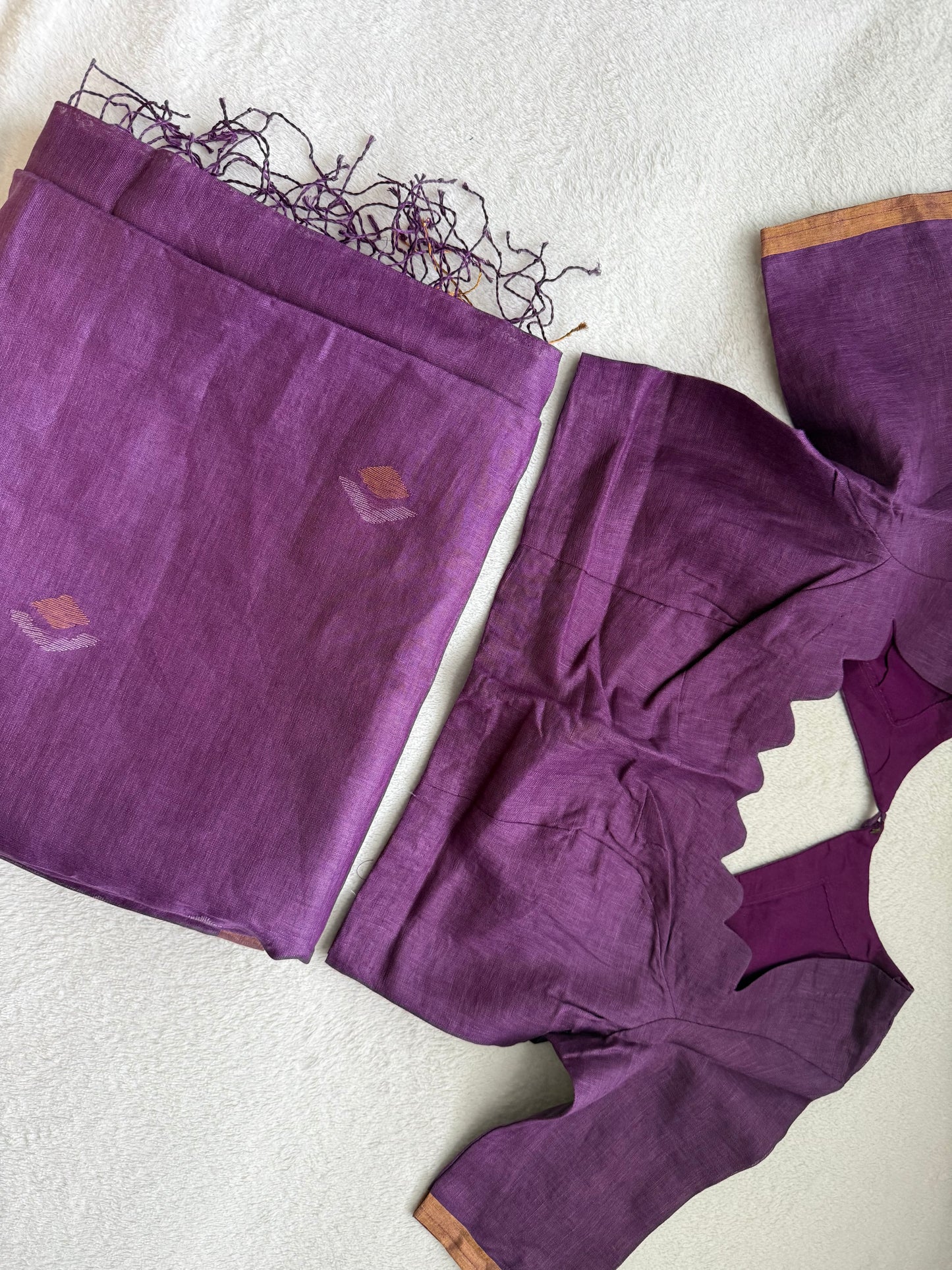 Wine Shade Lenin Handloom Jamdani Saree - with handloom mark