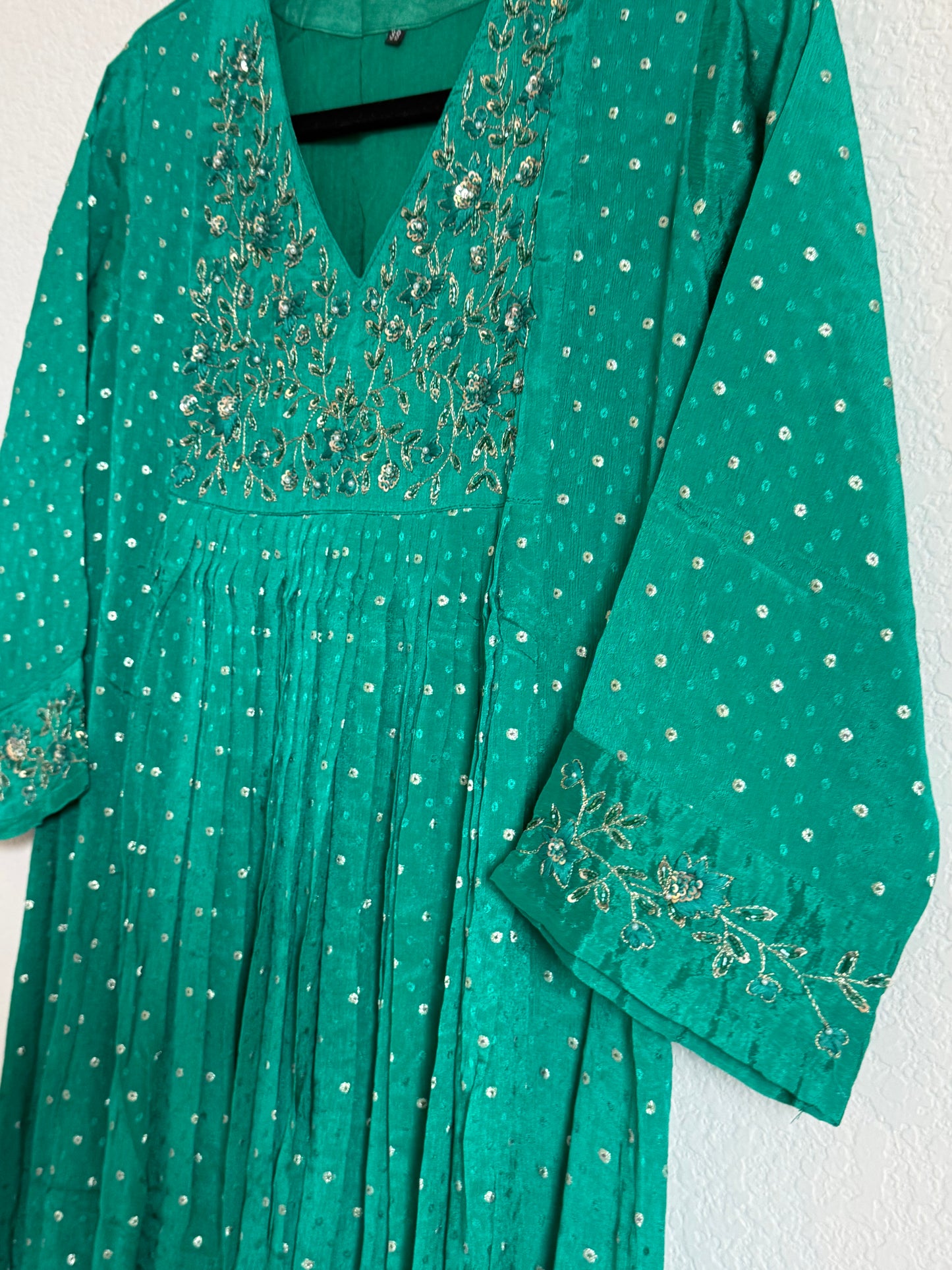 Green Chinnon Maggam Work Flowy Tunic