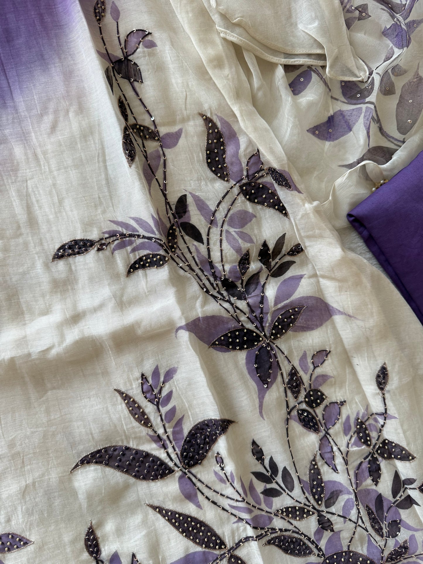 Pure mul chanderi handwork aline suit