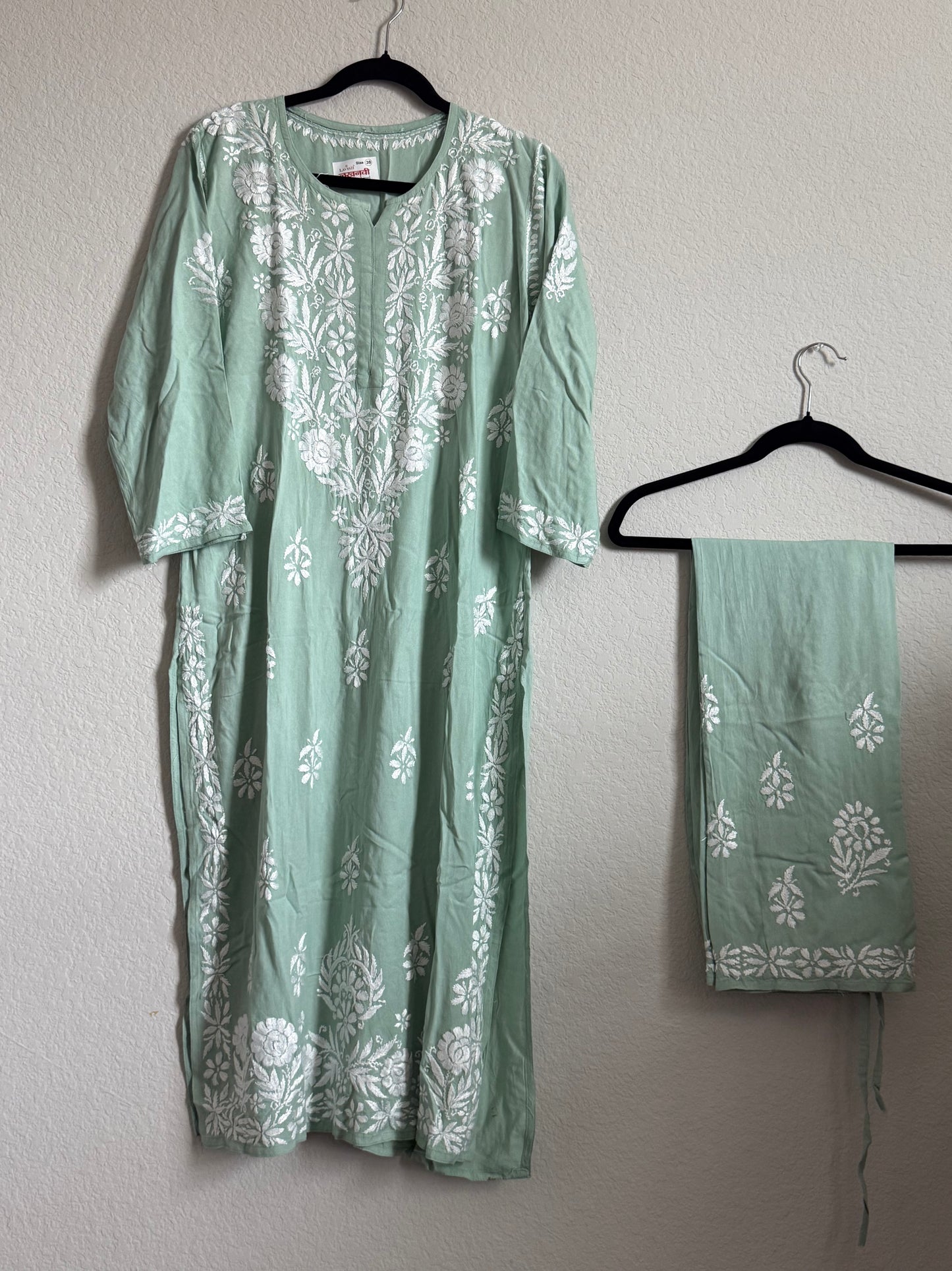 Light Green Rayon Chikankari Coord Set - Top with Palazzo