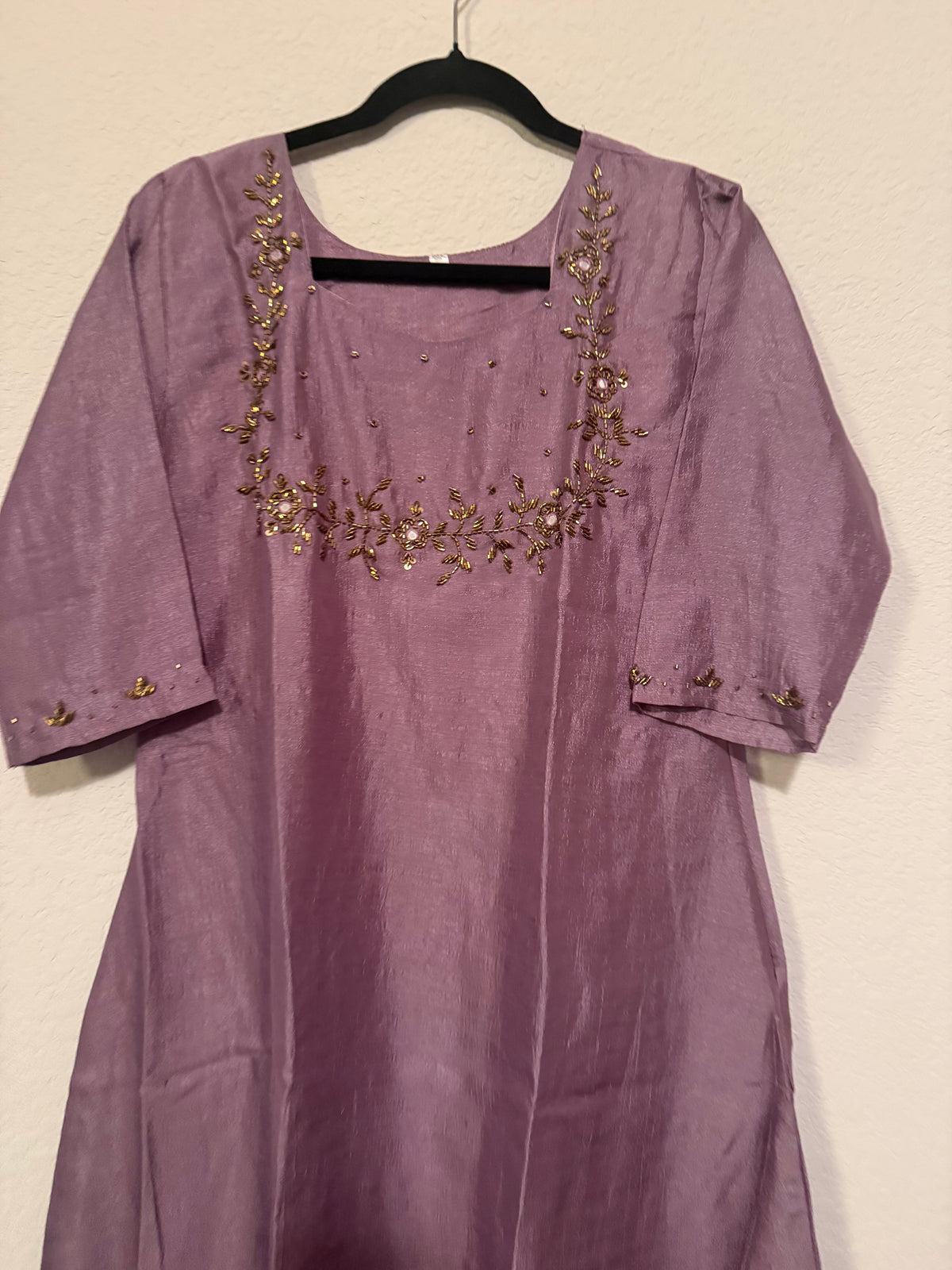 Mauve Vichitra Silk A-line Handwork Festive Kurti