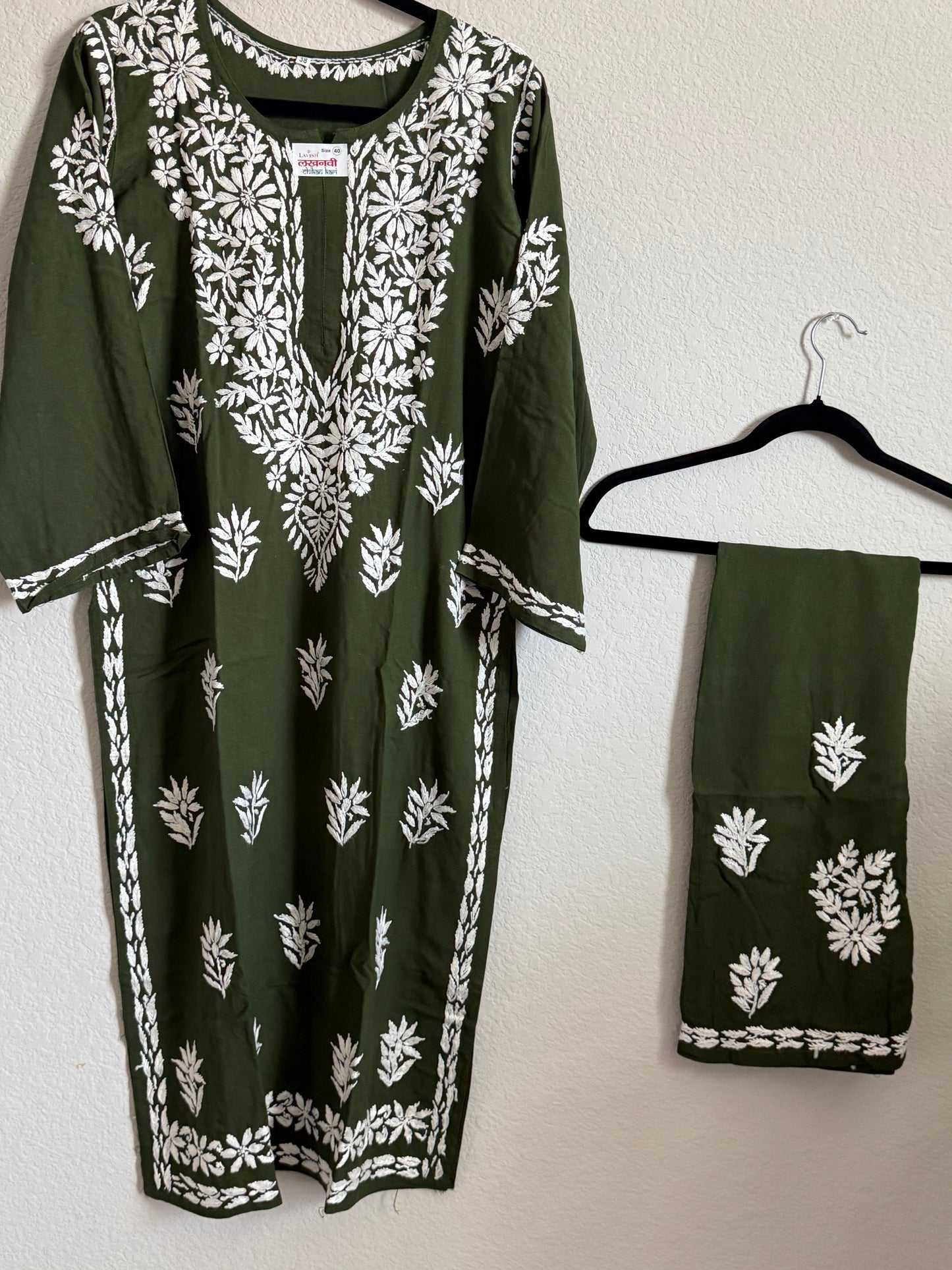 Bottle Green Rayon Chikankari Coord Set - Top with Palazzo