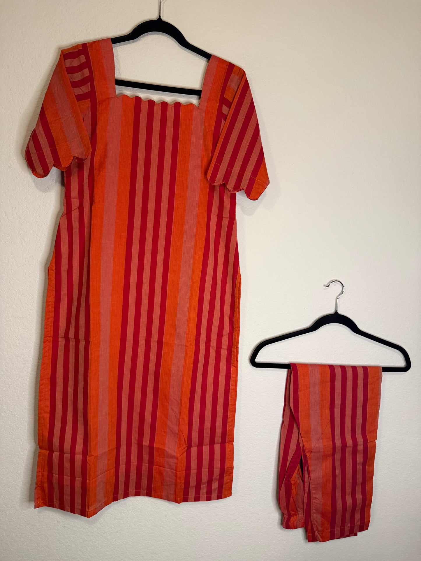 Orange Cotton Straight Cut Customized Coord Set
