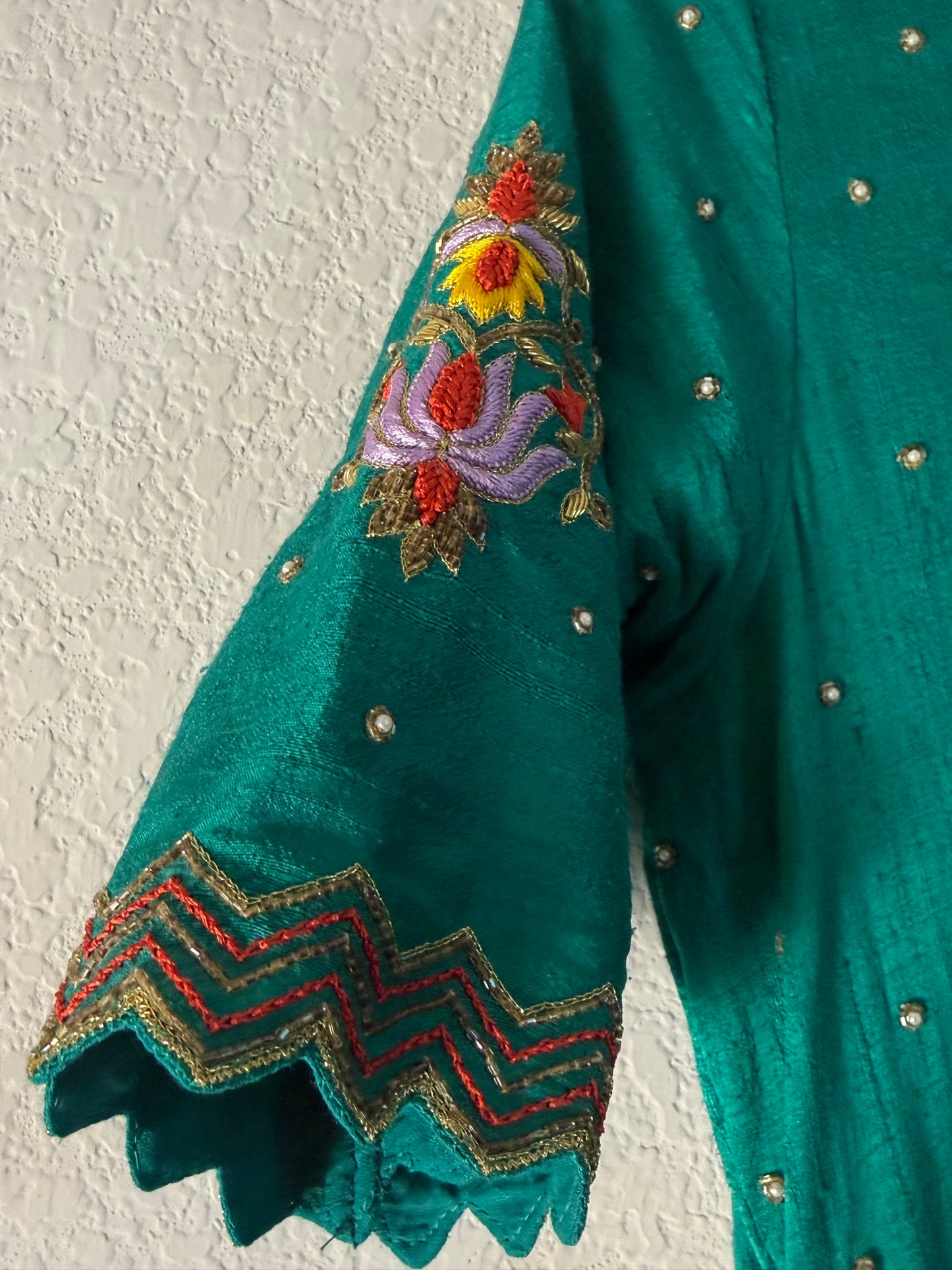 Green Georgette Maggam Work Long Dress