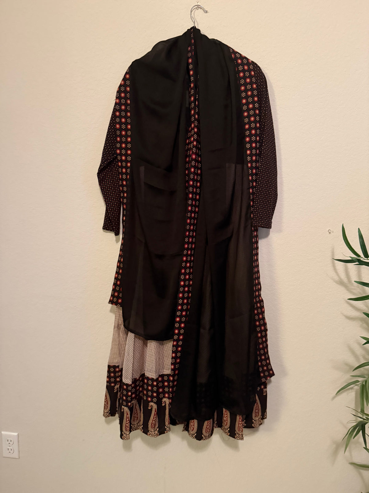 Premium Black Cotton Anarkali Set - Top and Dupatta