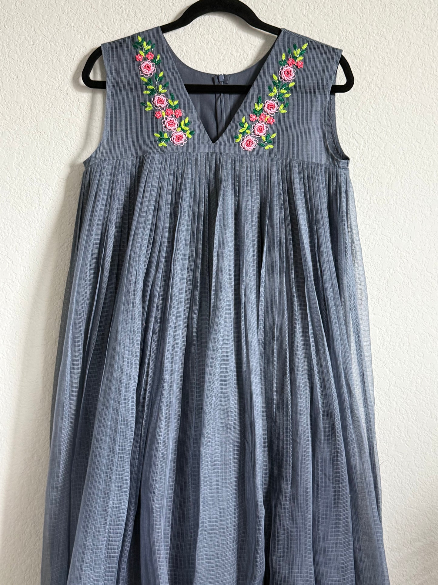 Gray Kota Sleeveless Maggam Work Dress