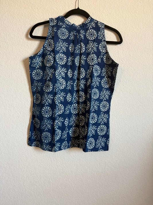 Indigo Blue Cotton Sleeveless Halter Neck Short Top