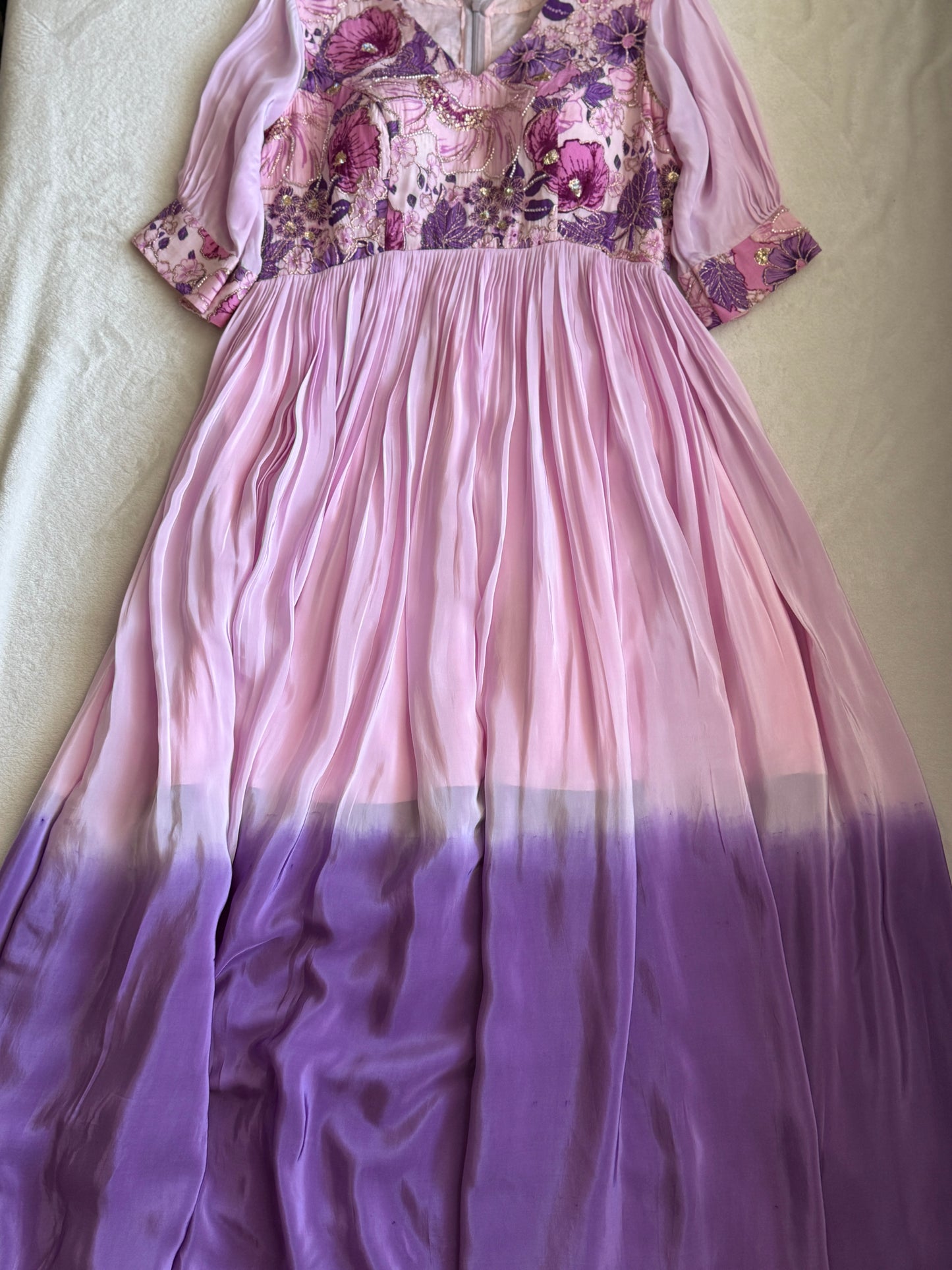 Lavendar with purple dual shade crape long anarkali dress