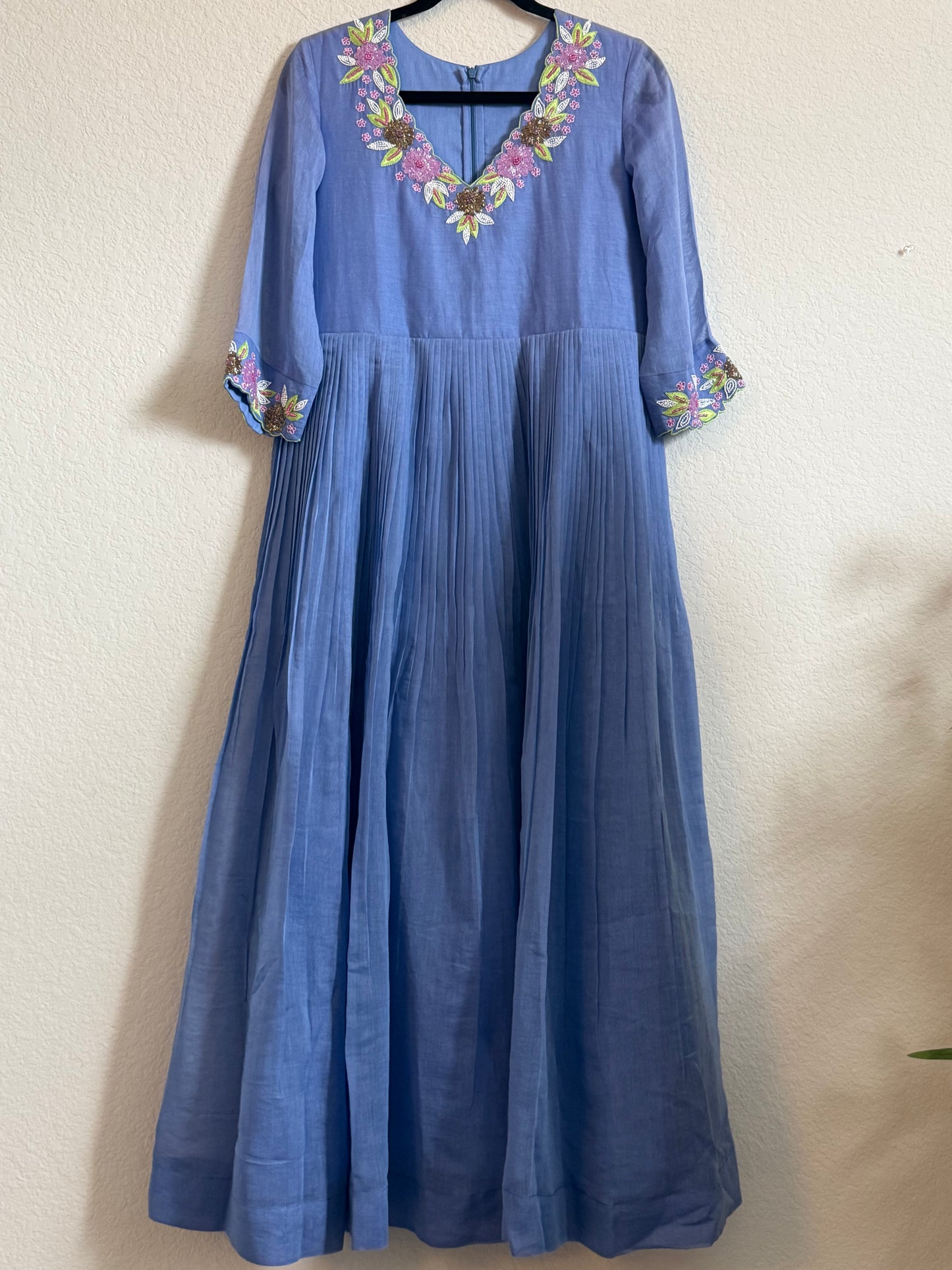 Blue Mul Chanderi Handwork Designer Dress