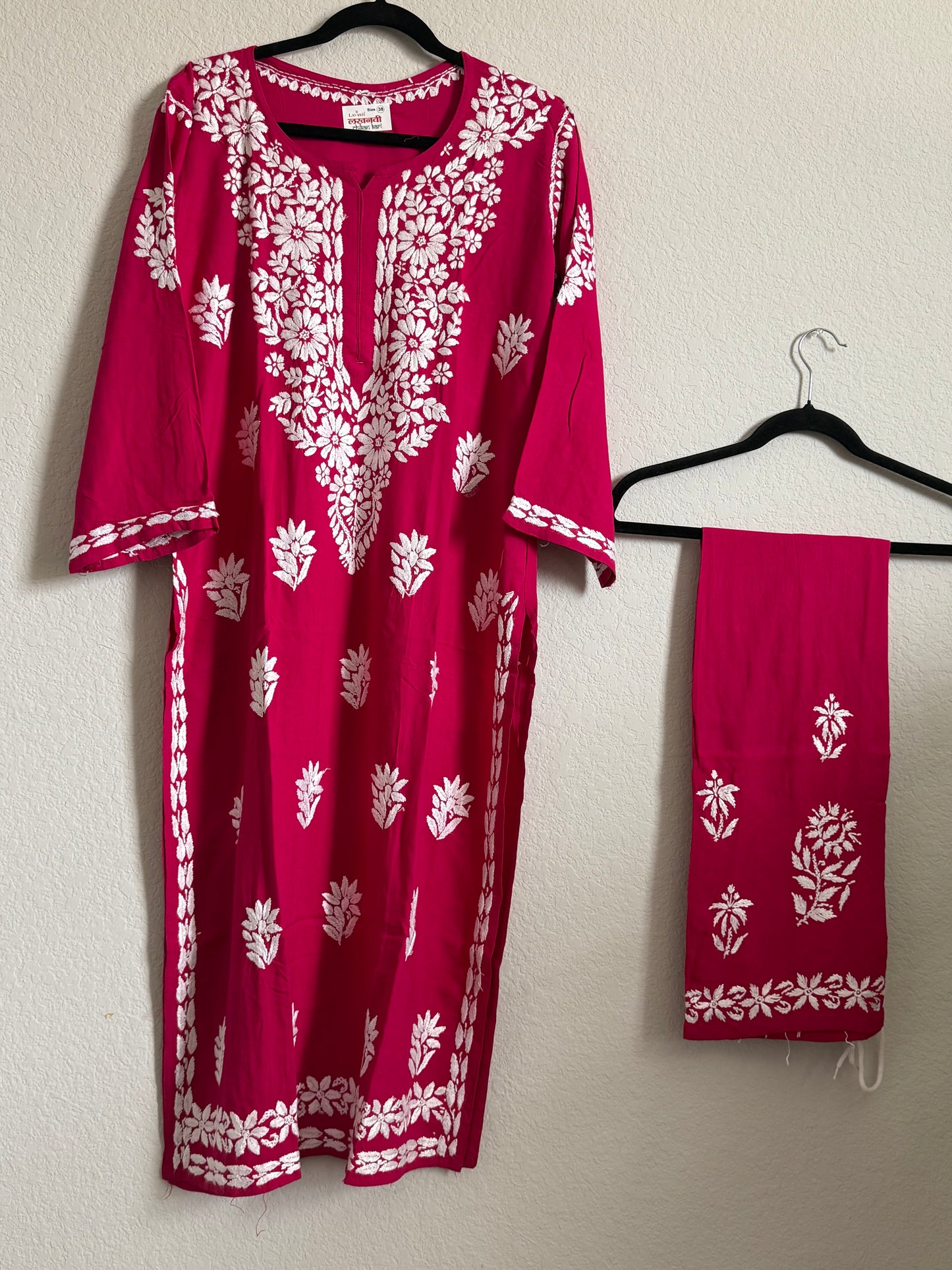 Pink Rayon Chikankari Coord Set - Top with Palazzo