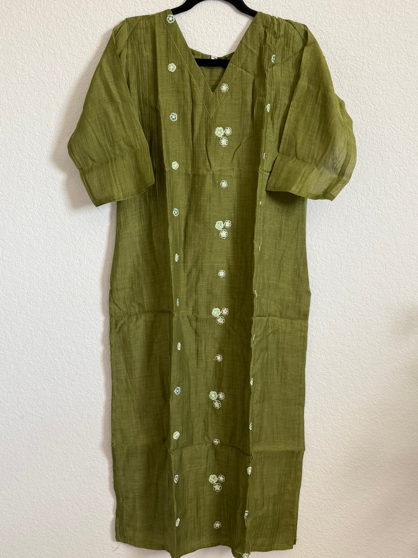 Bottle Green Mul Chanderi Straight Cut Kurti