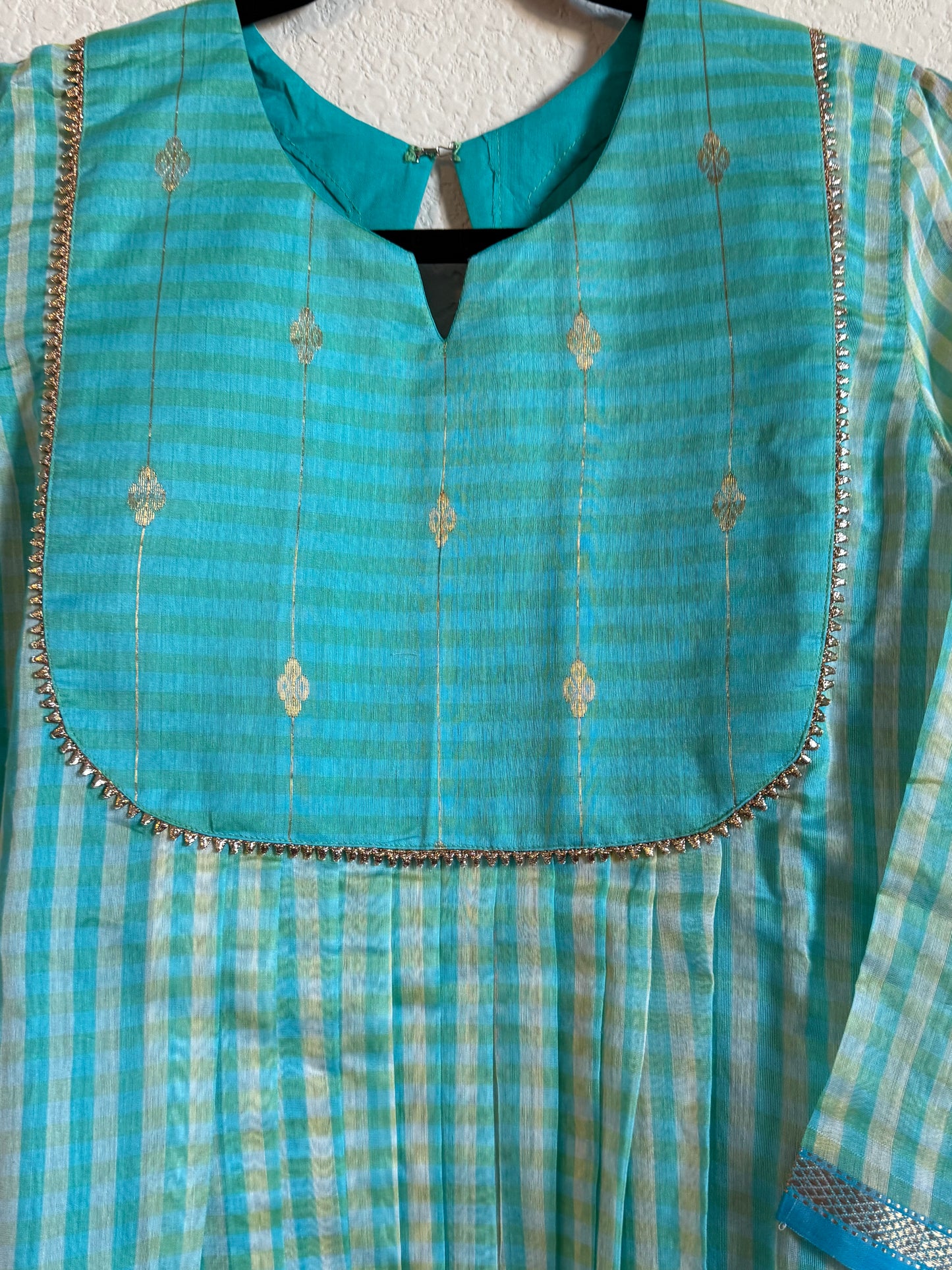 Blue Maheshwari Silk Handloom Checks Coord Set