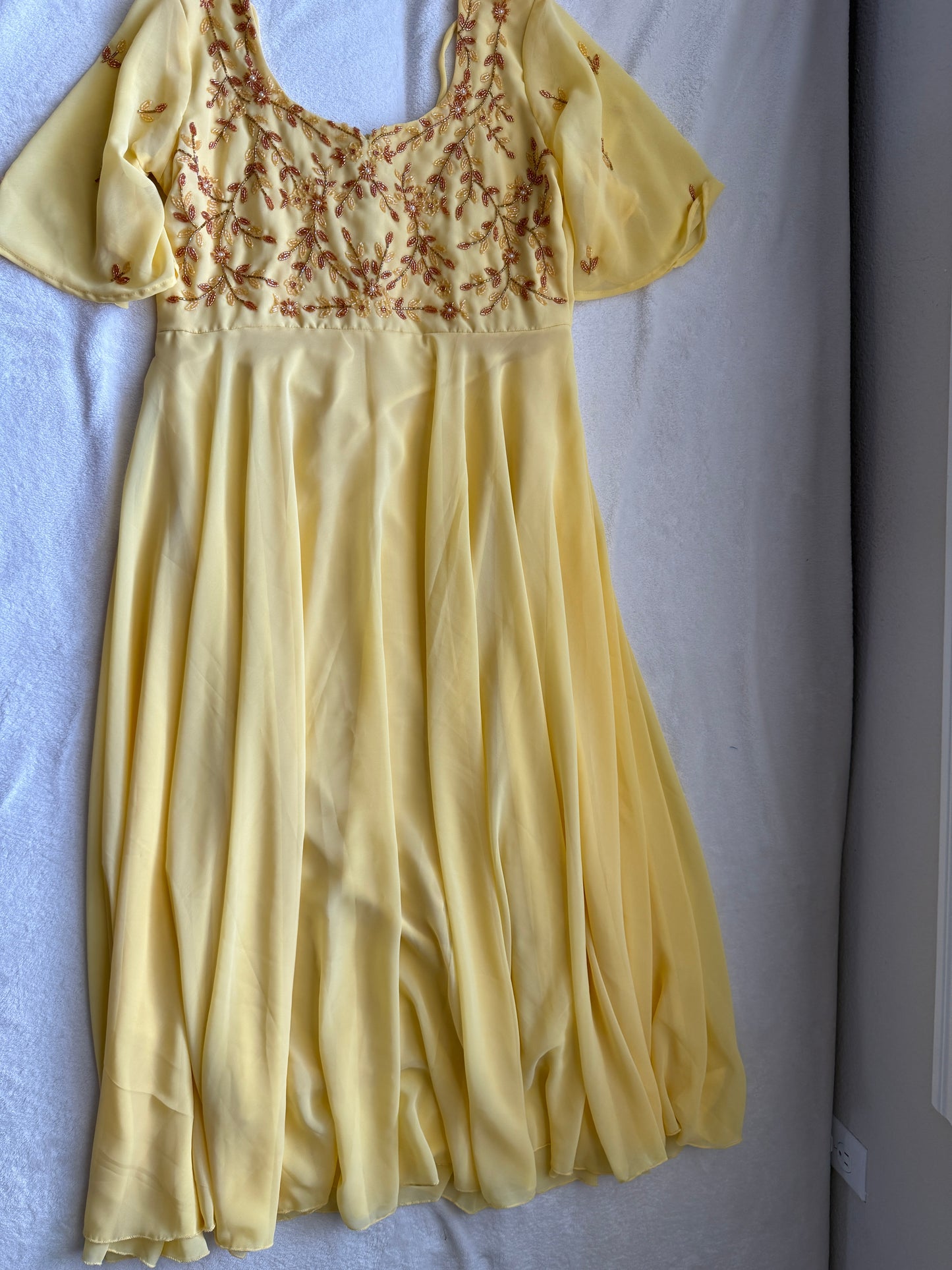 Yellow maggam work georgette heavy flare anarkali tunic
