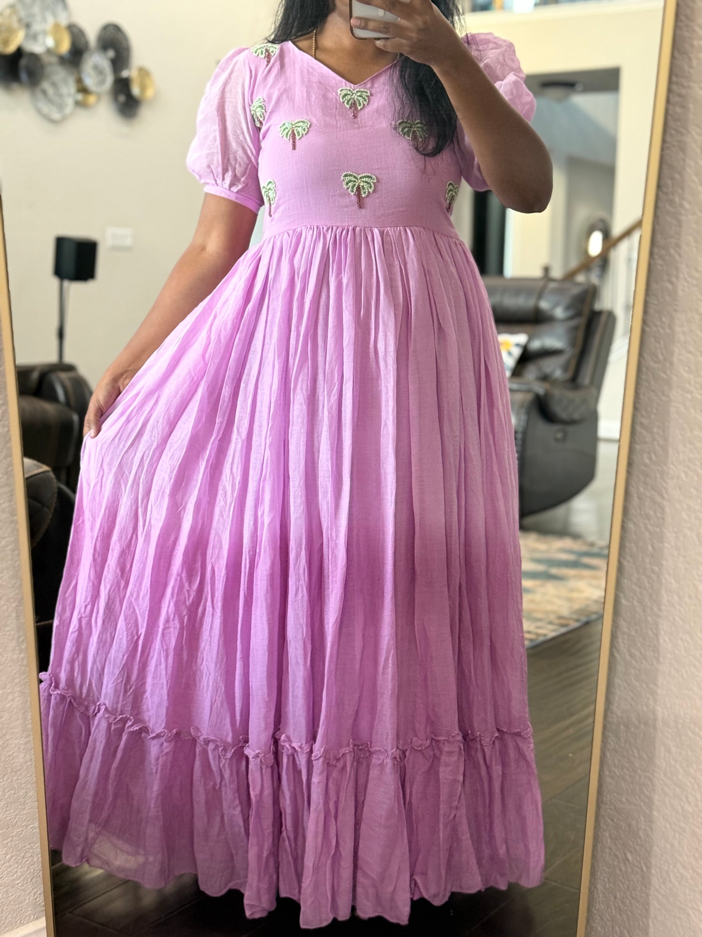 Lavendar dual shade mul cotton long dress