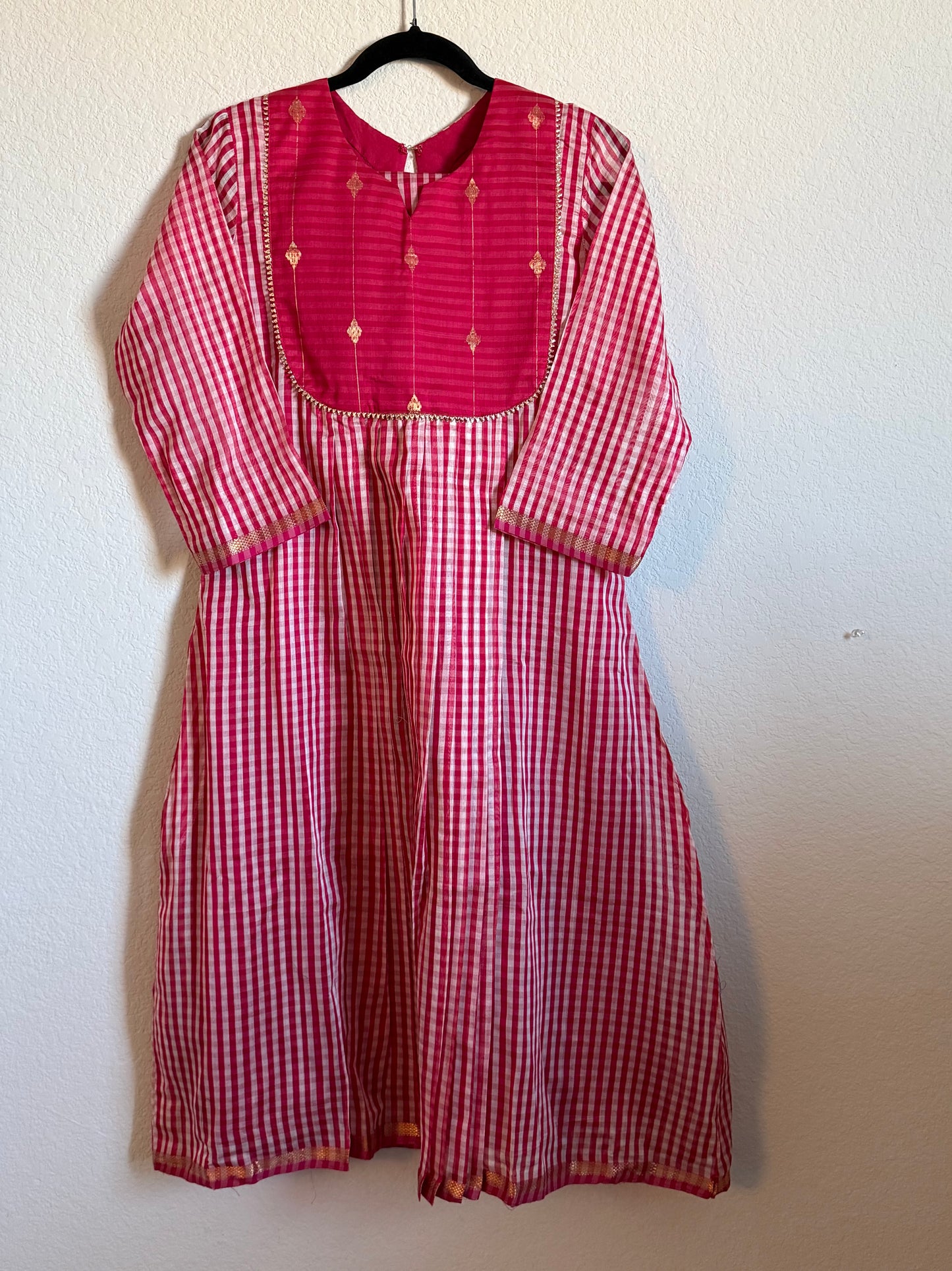 Pink Maheshwari Silk Handloom Checks Coord Set