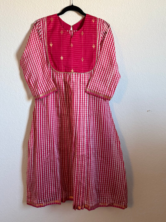 Pink Maheshwari Silk Handloom Checks Coord Set