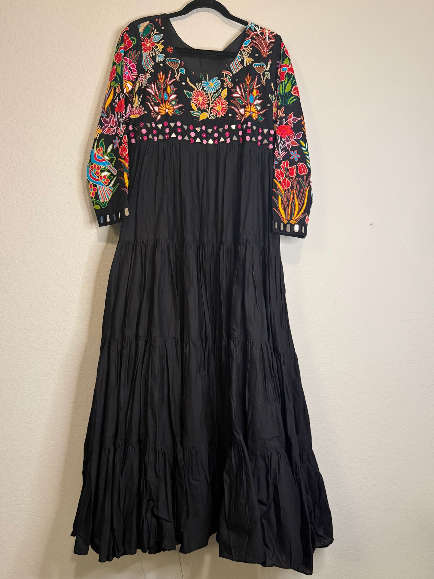 Black Handwork Mirror Work Heavy Flared Anarkali Long Dress