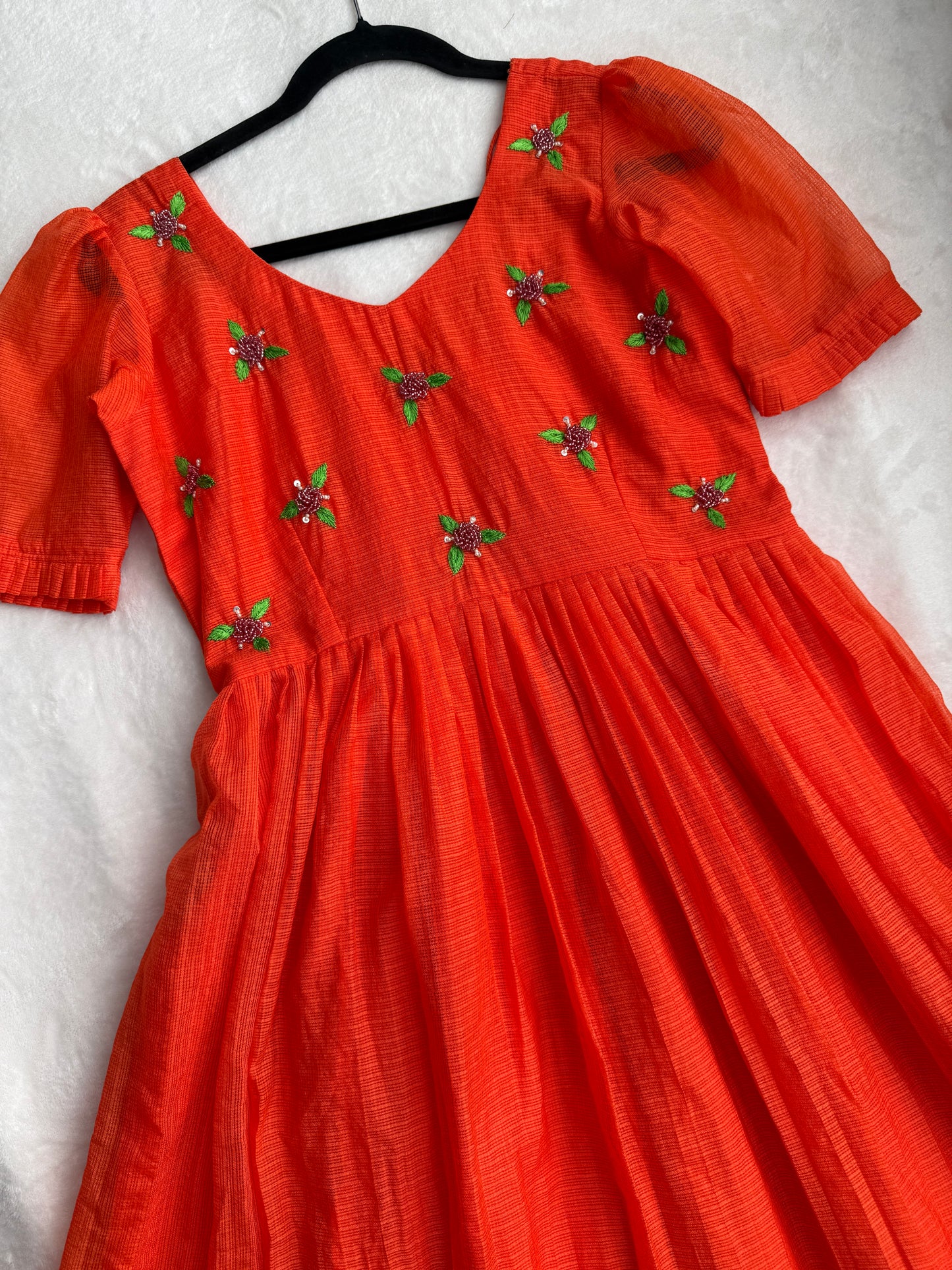 Rust orange maggam work kota midi dress