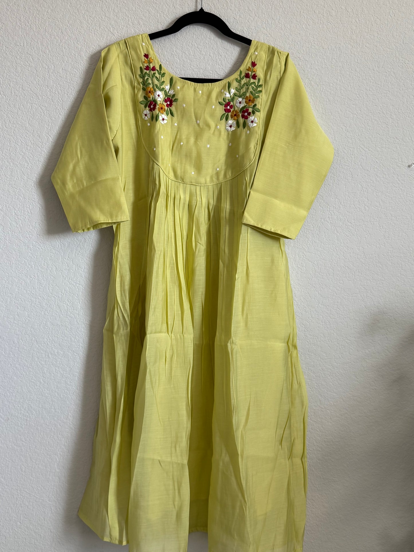 Parrot Green Mul Chanderi A-line Frock Kurti
