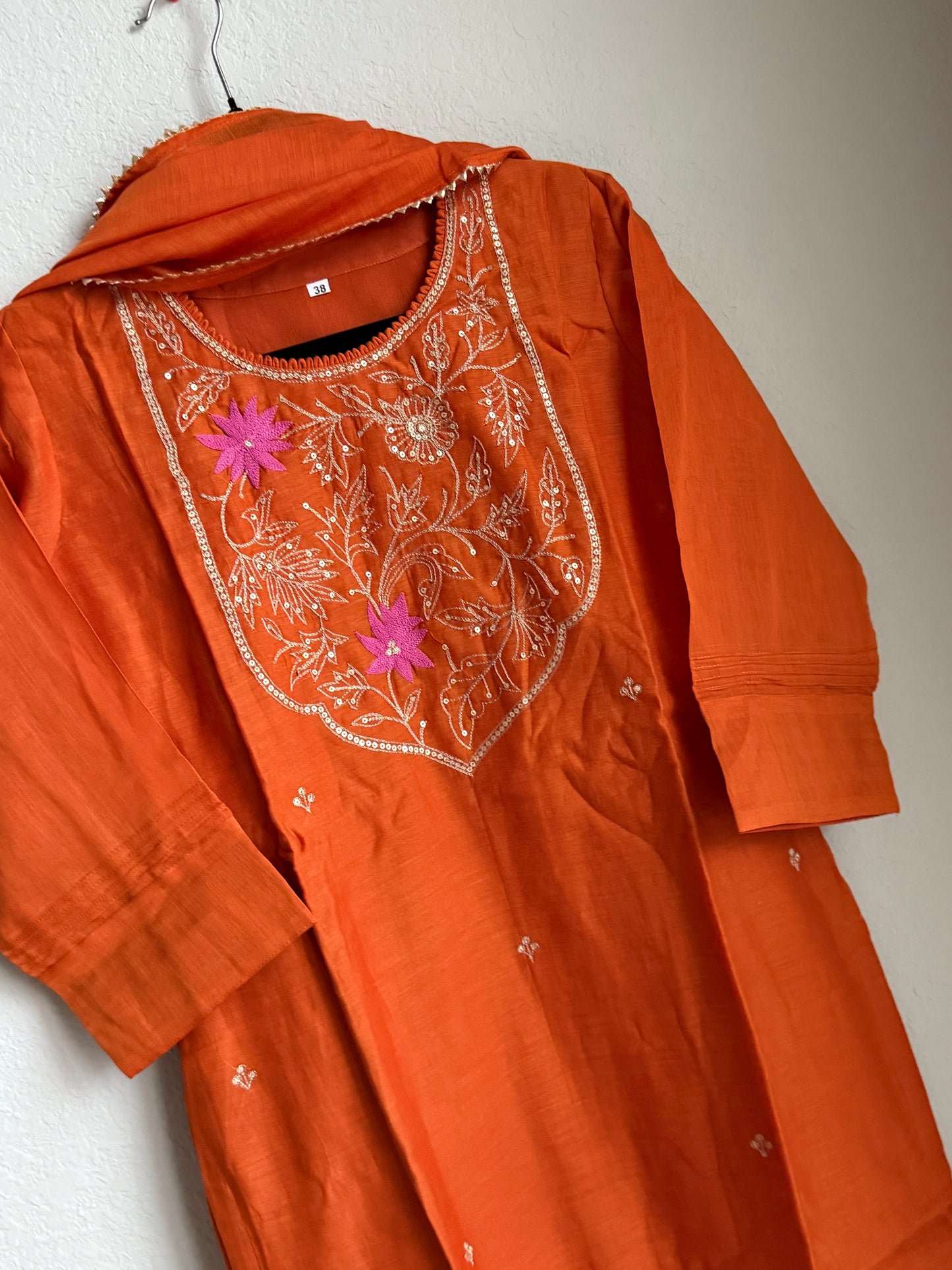 Rust Orange Mul Chanderi Straight Cut Kurti Set with Dupatta – Elegant Party & Festive Wear