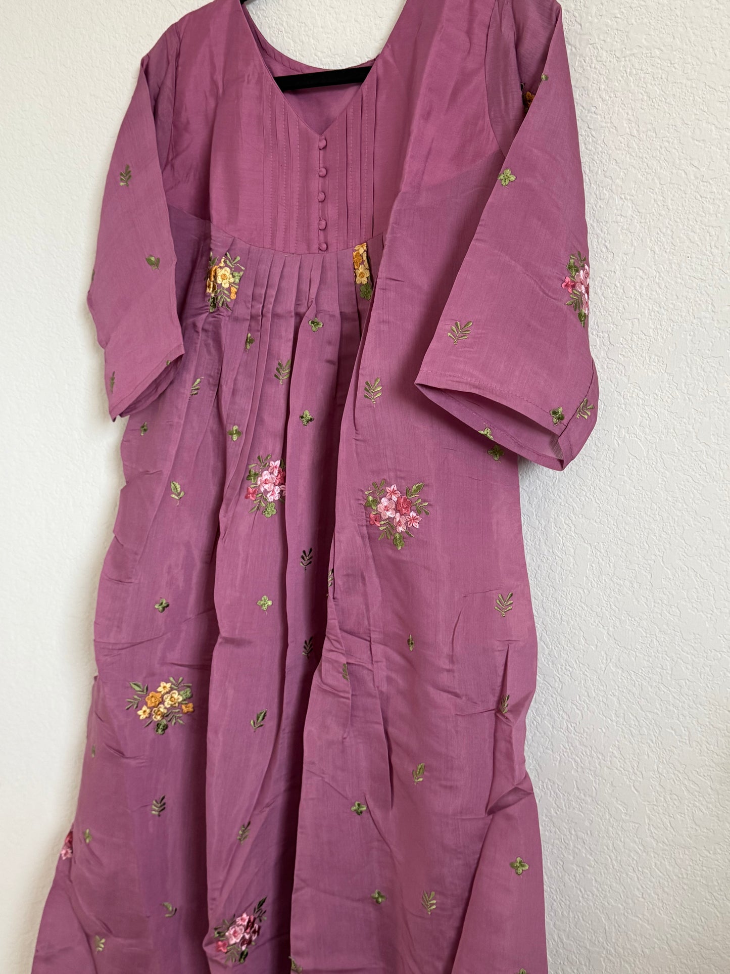 Magenta Mul Chanderi A-line Kurti