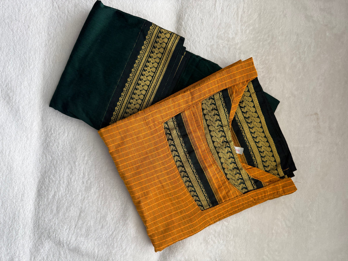 Yellow with Green Handloom Checks Top and Dupatta Set
