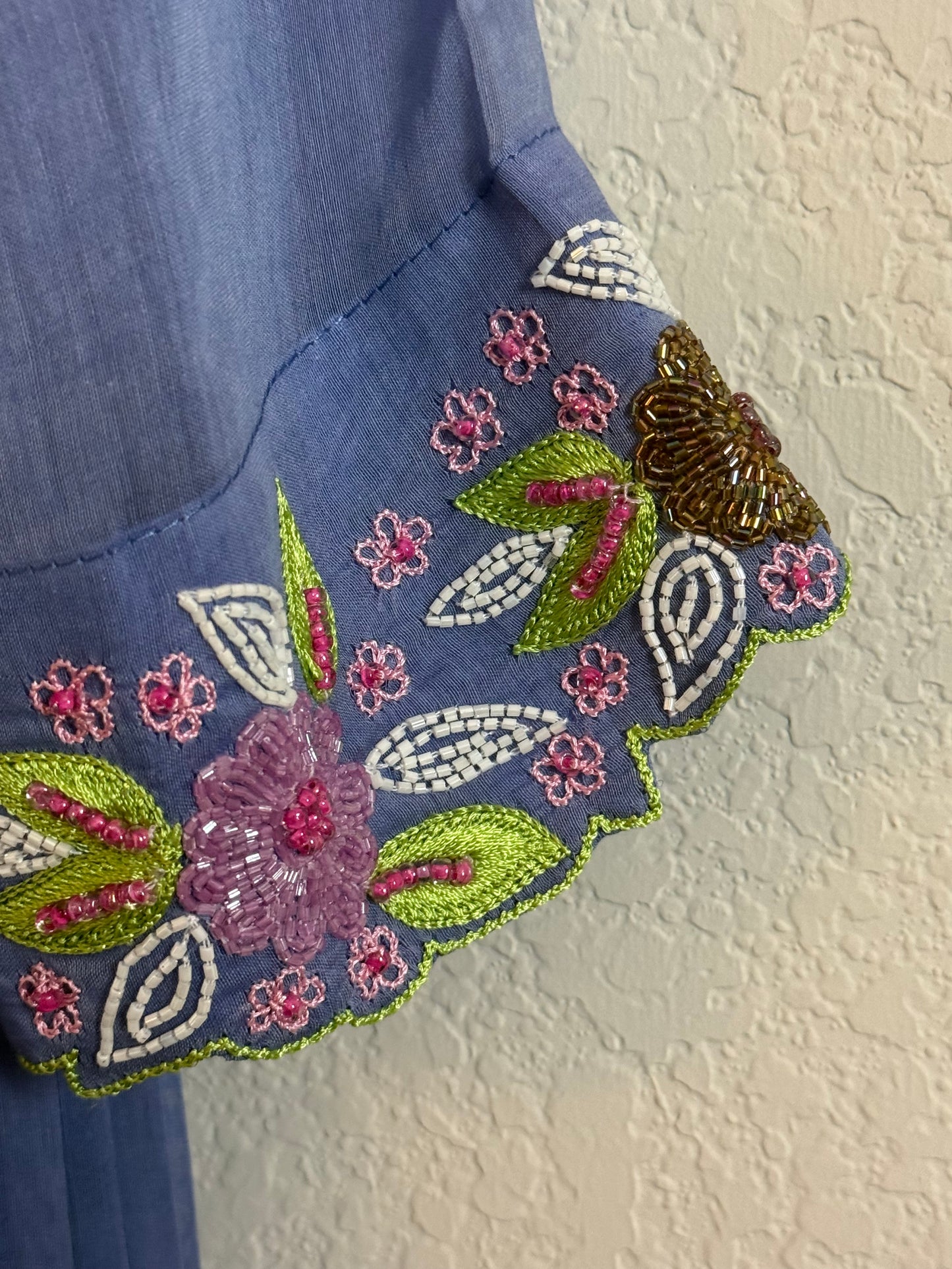 Blue Mul Chanderi Handwork Designer Dress