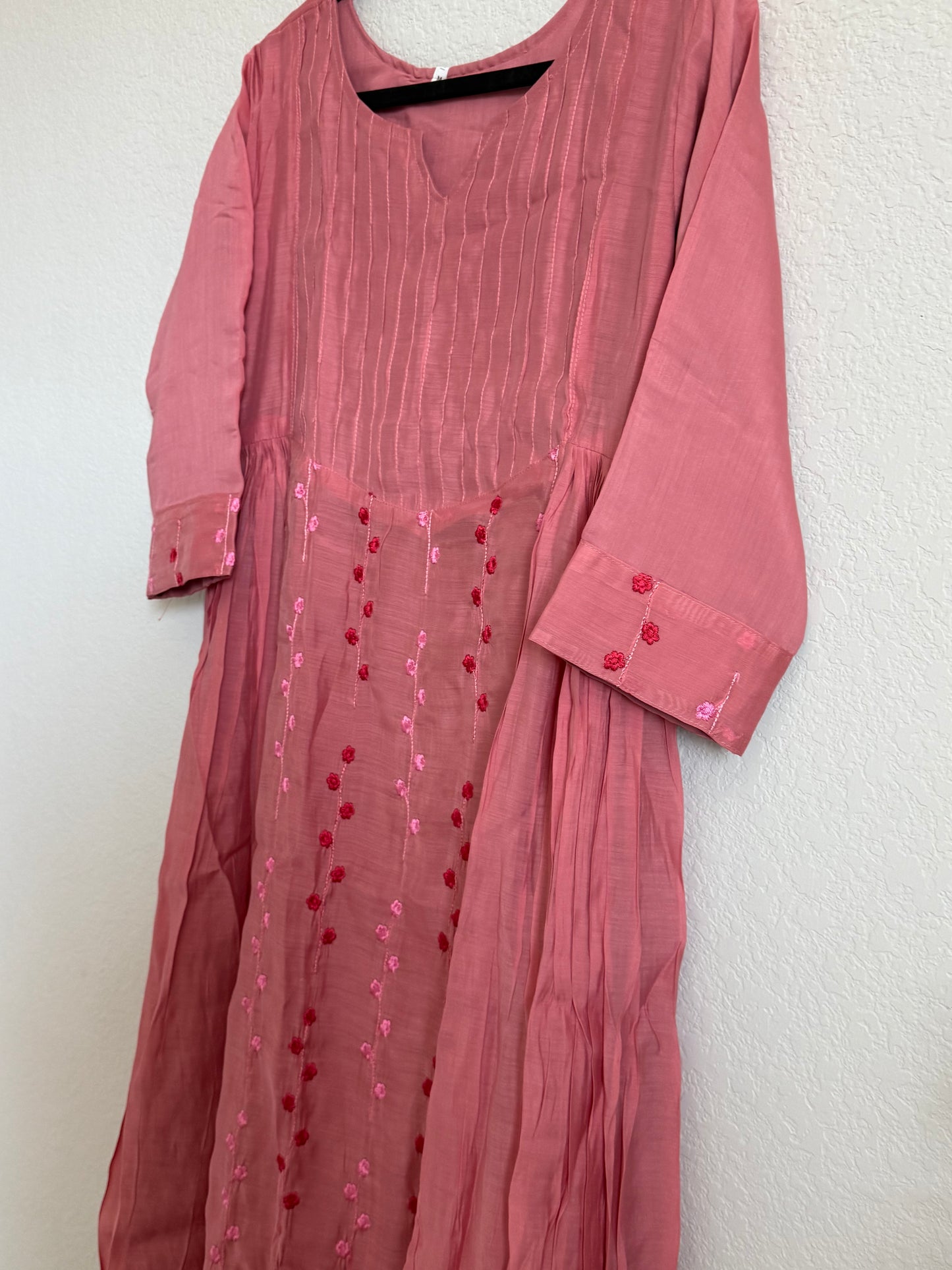 Peach Mul Chanderi A-line Frock Kurti