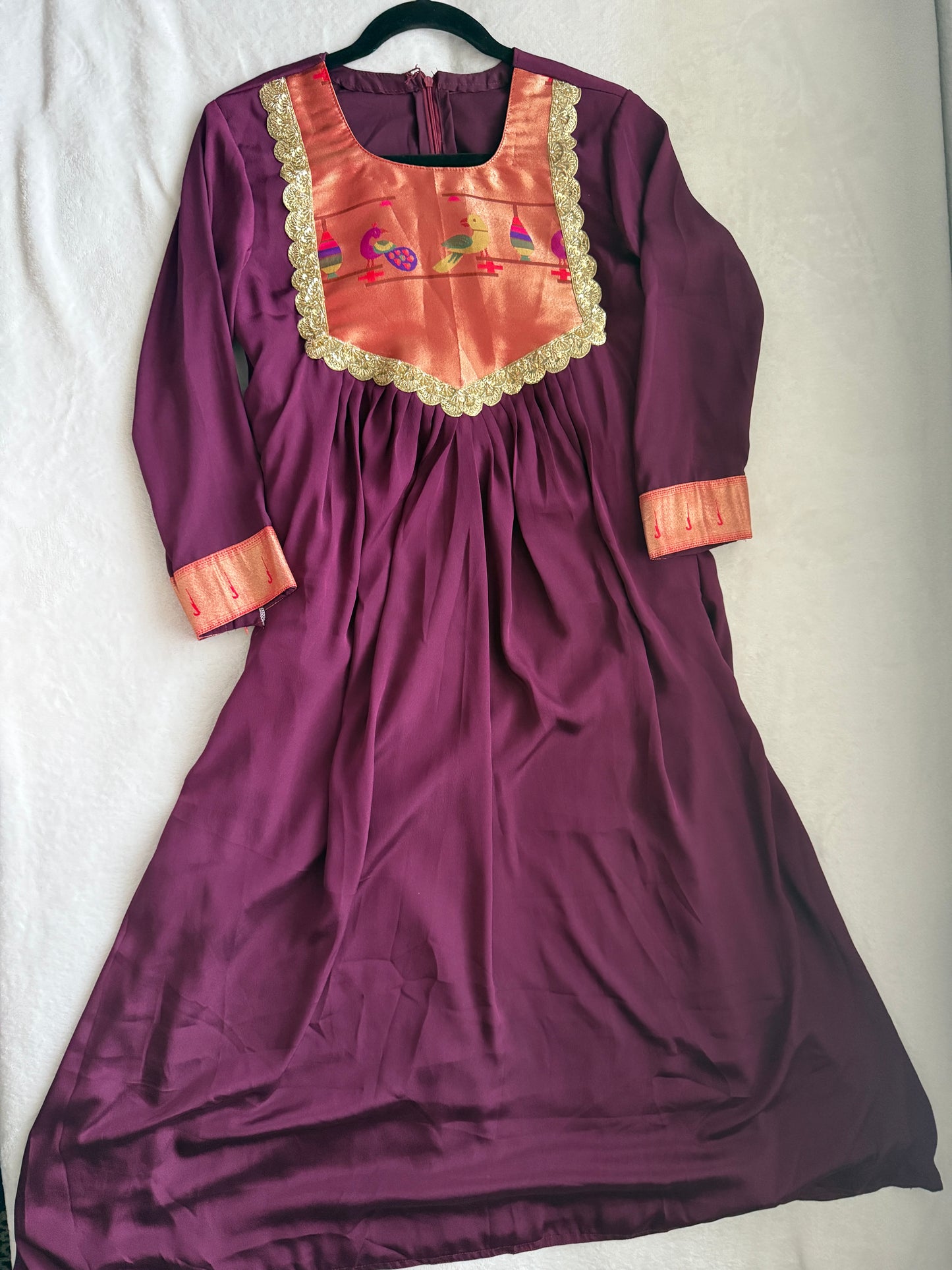 Wine shade paithani crape tunic with beautiful lace detailing