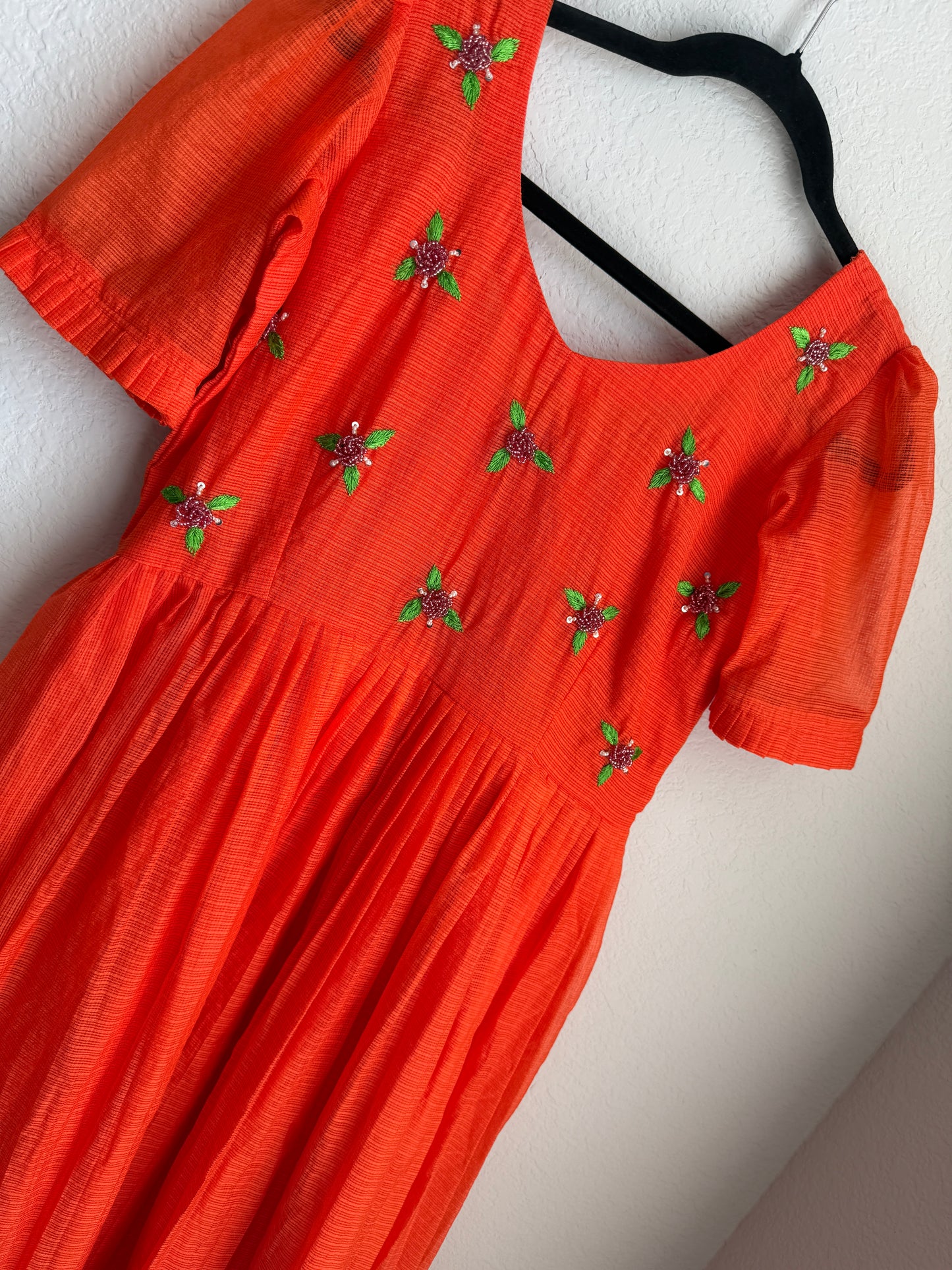 Rust orange maggam work kota midi dress