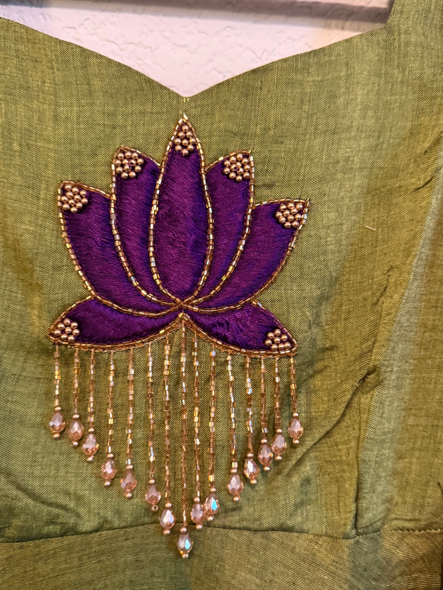 Green Narayanpet Maggam Work Anarkali with Dupatta