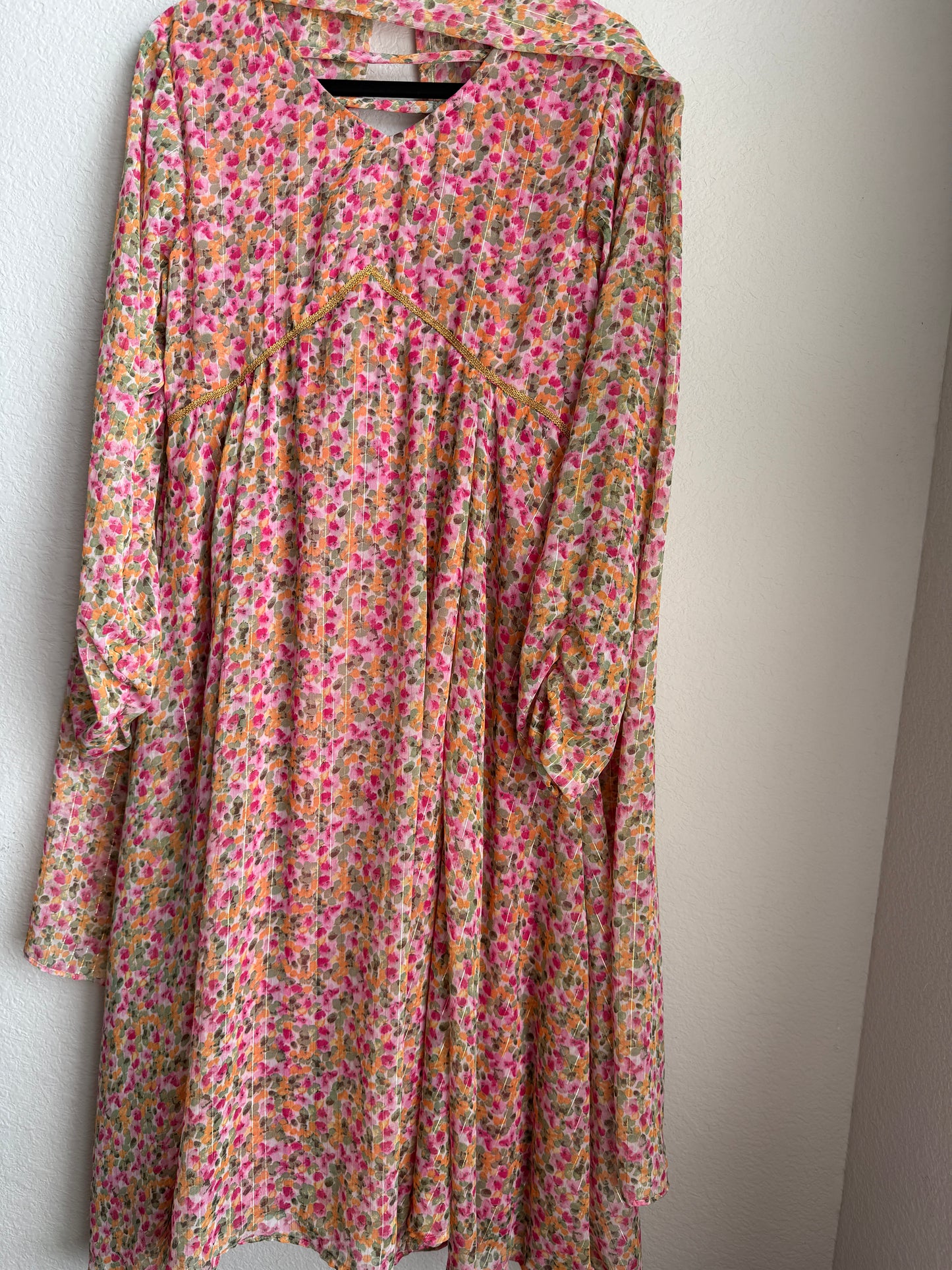 Peach pink shade chiffon anarkali with dupatta