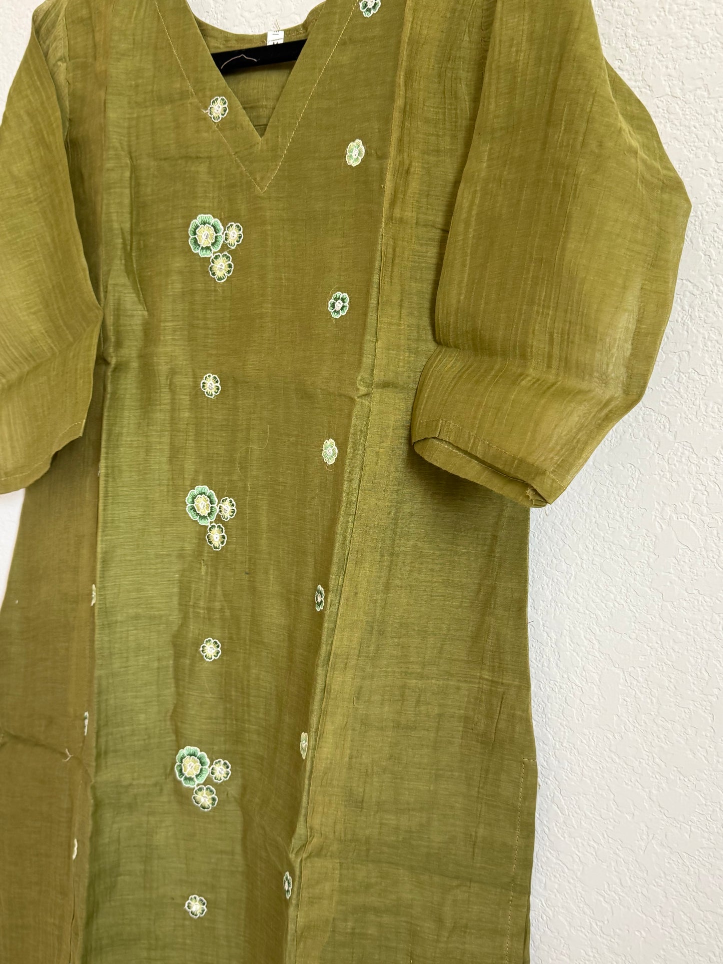 Light Mehendi Green Mul Chanderi Straight Cut Kurti