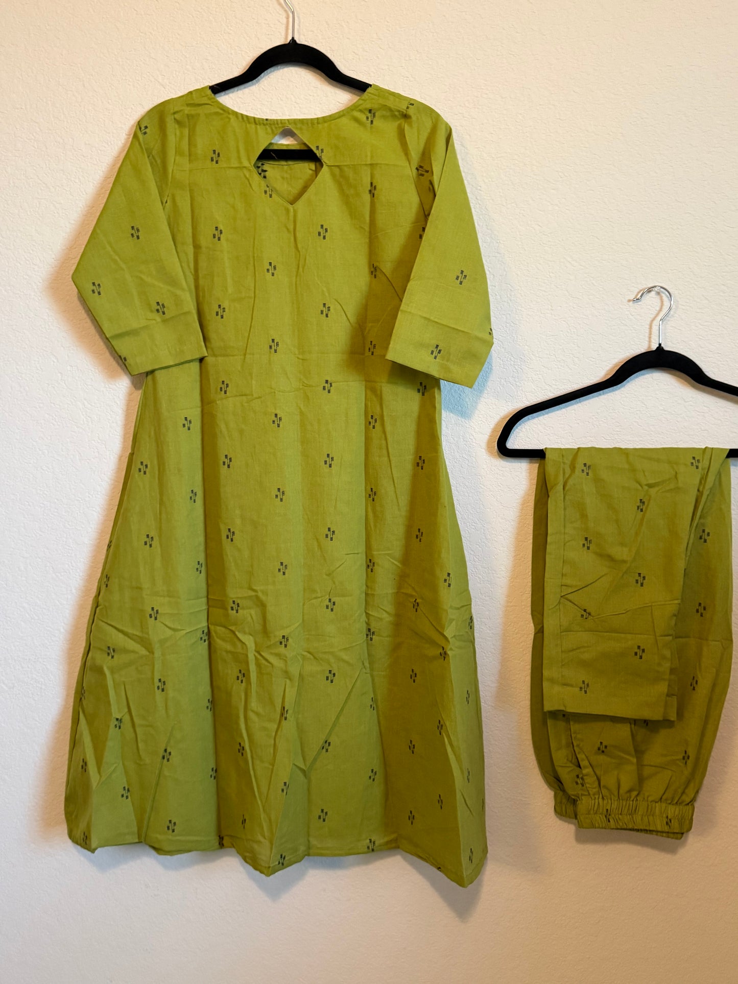 Green Cotton A-line Customized Coord Set