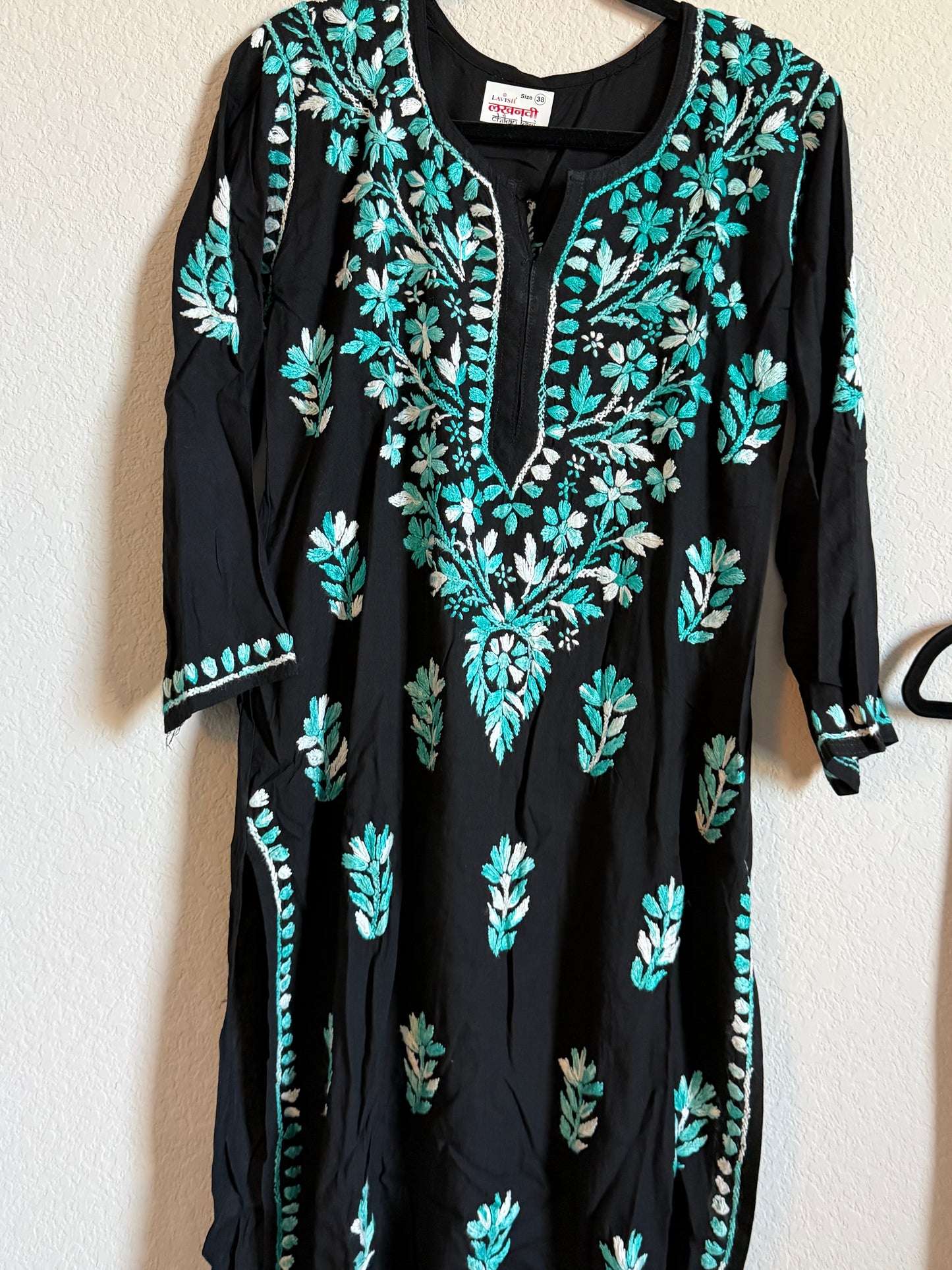 Black with Blue Rayon Chikankari Coord Set - Top with Palazzo