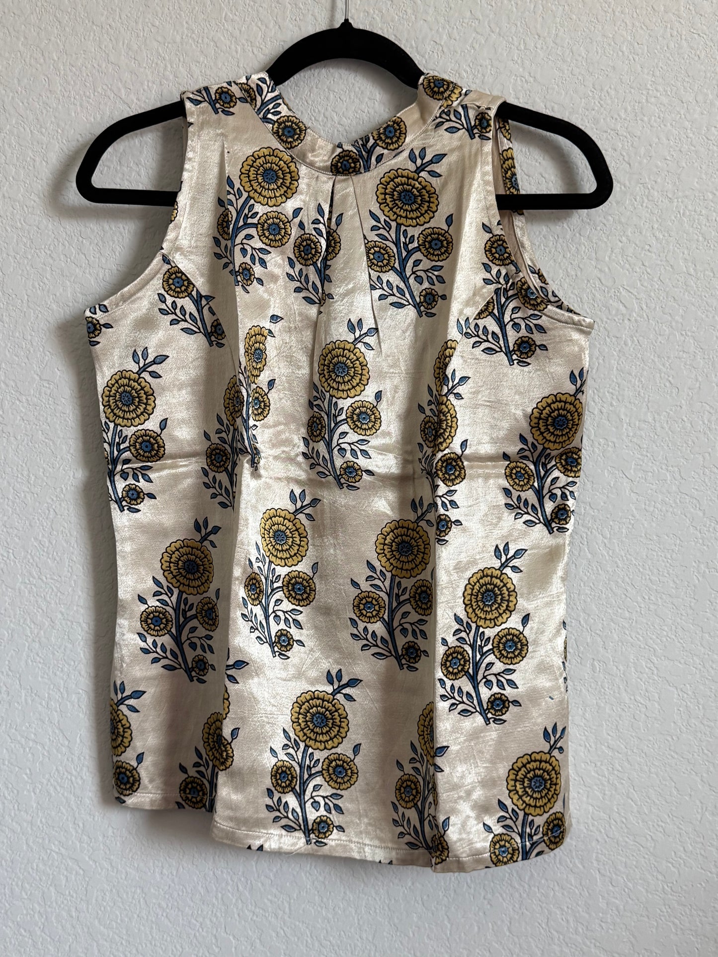 Ajrakh Floral Print Mashru Silk Sleeveless Halter Neck Short Top