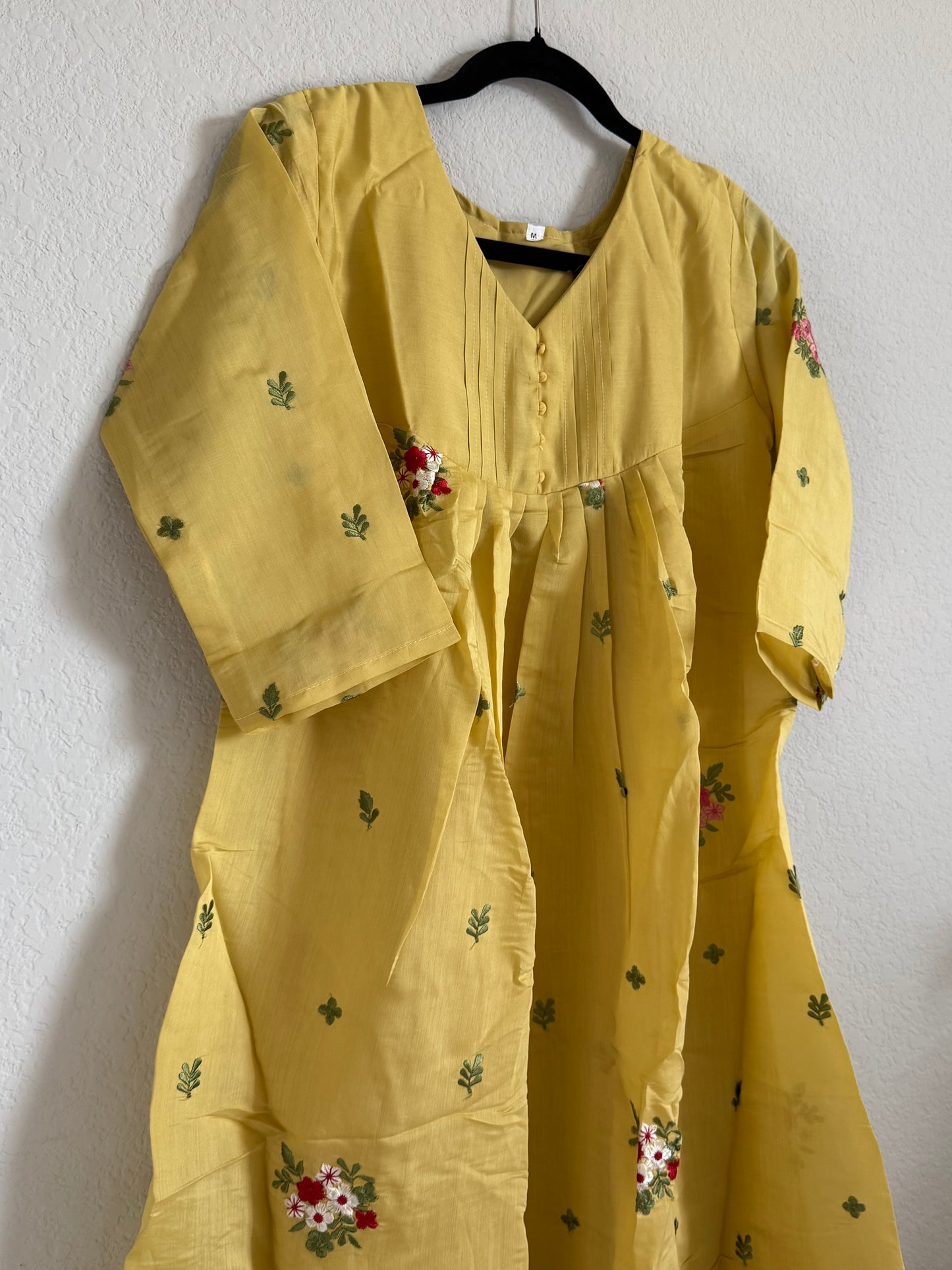 Mehendi Yellow Mul Chanderi A-line Kurti