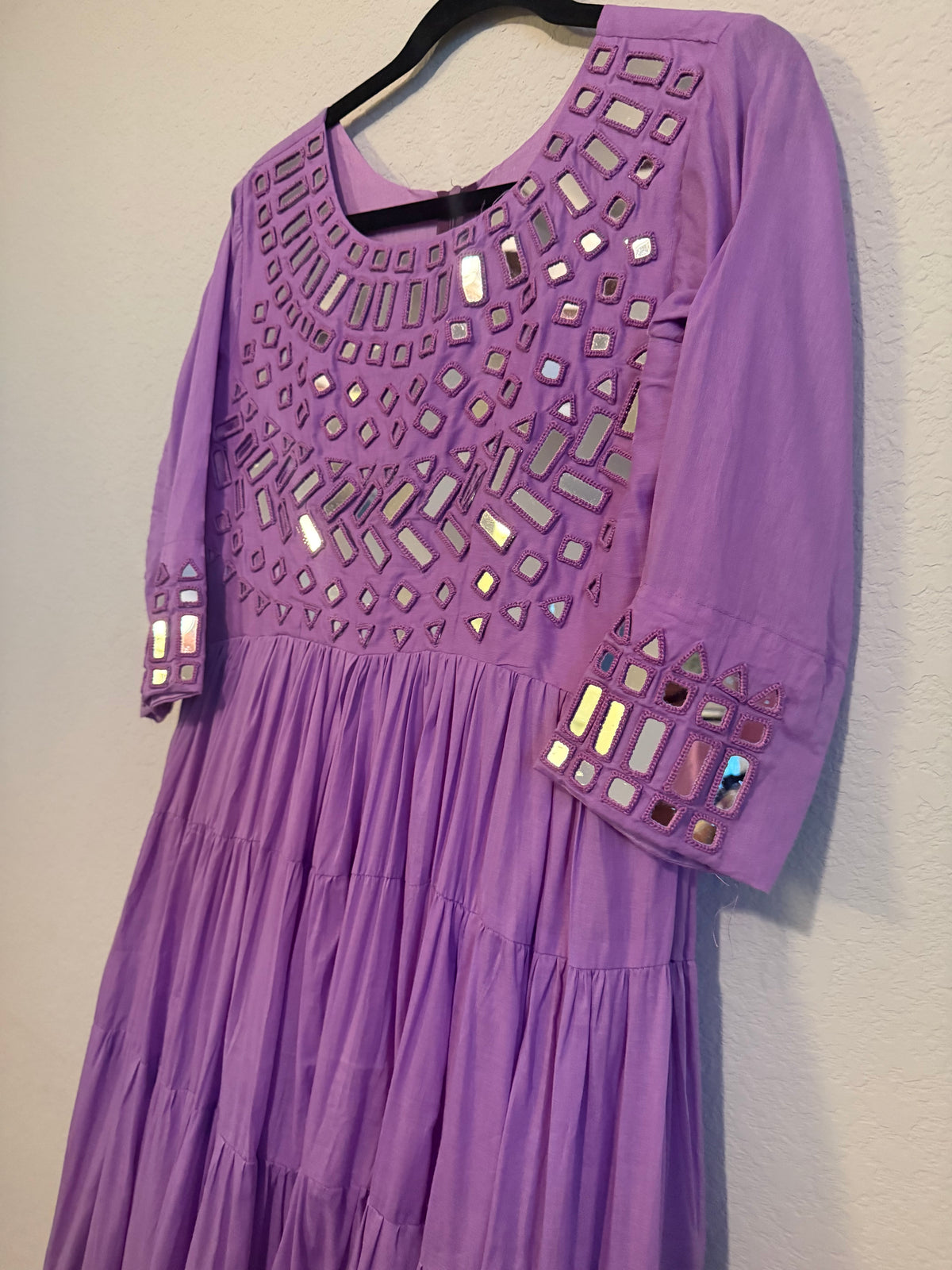 Lavendar Mirror Work Heavy Flared Anarkali Long Dress