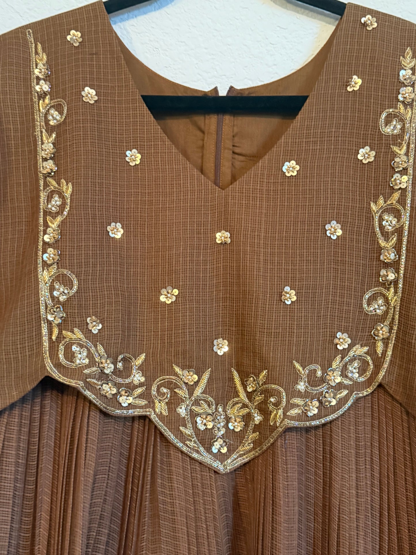 Brown Kota Maggam Work Dress