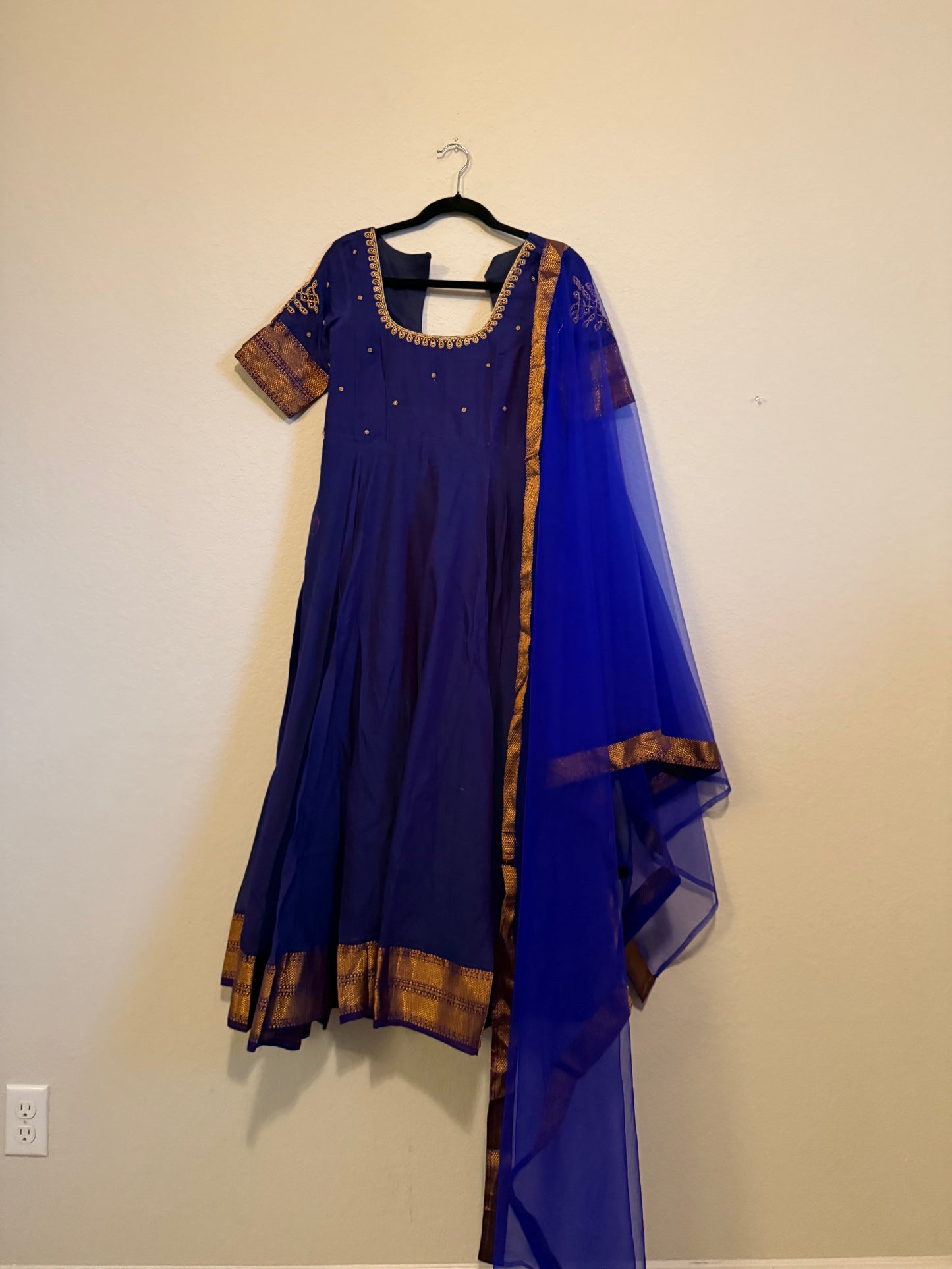 Blue Narayanpet Kolam Design Maggam Work Anarkali with Dupatta
