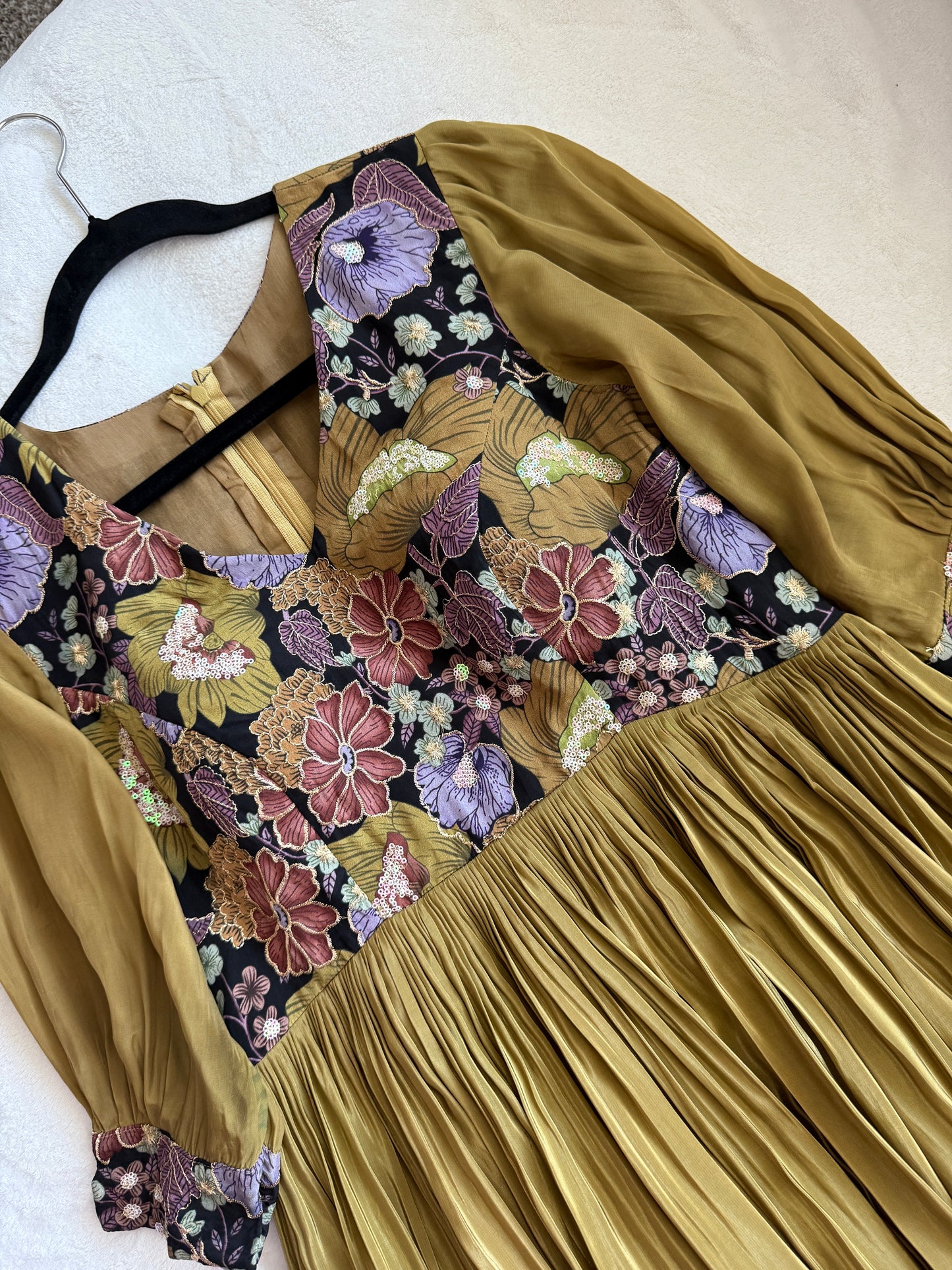 Khaki with black dual shade crape long anarkali dress
