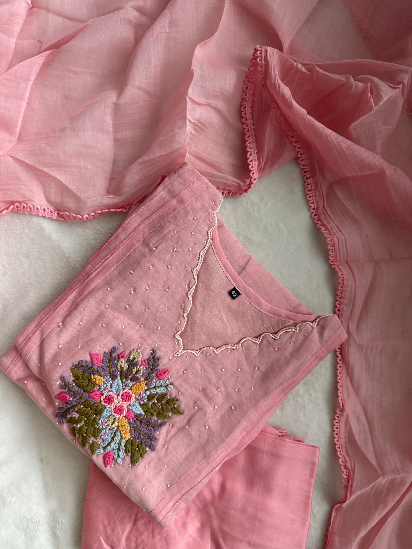 Pastel Pink Mul Chanderi Anarkali Kurti Set – Elegant Designer Ethnic Wear