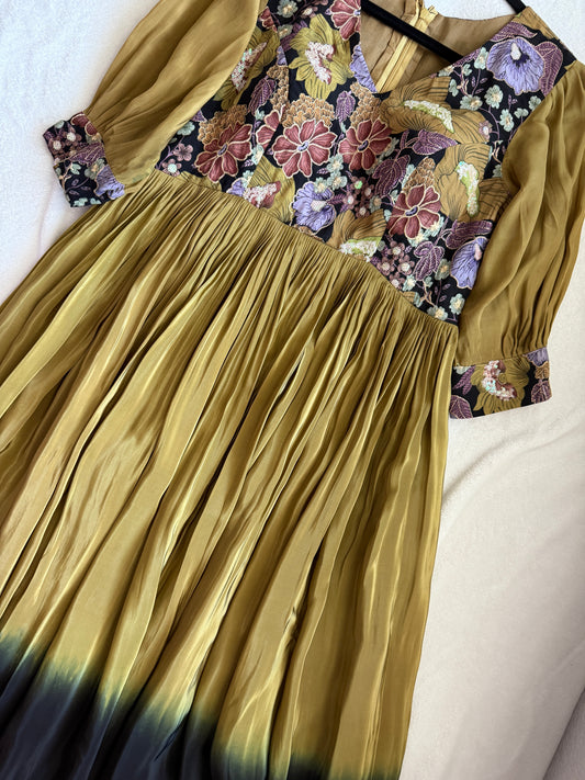 Khaki with black dual shade crape long anarkali dress