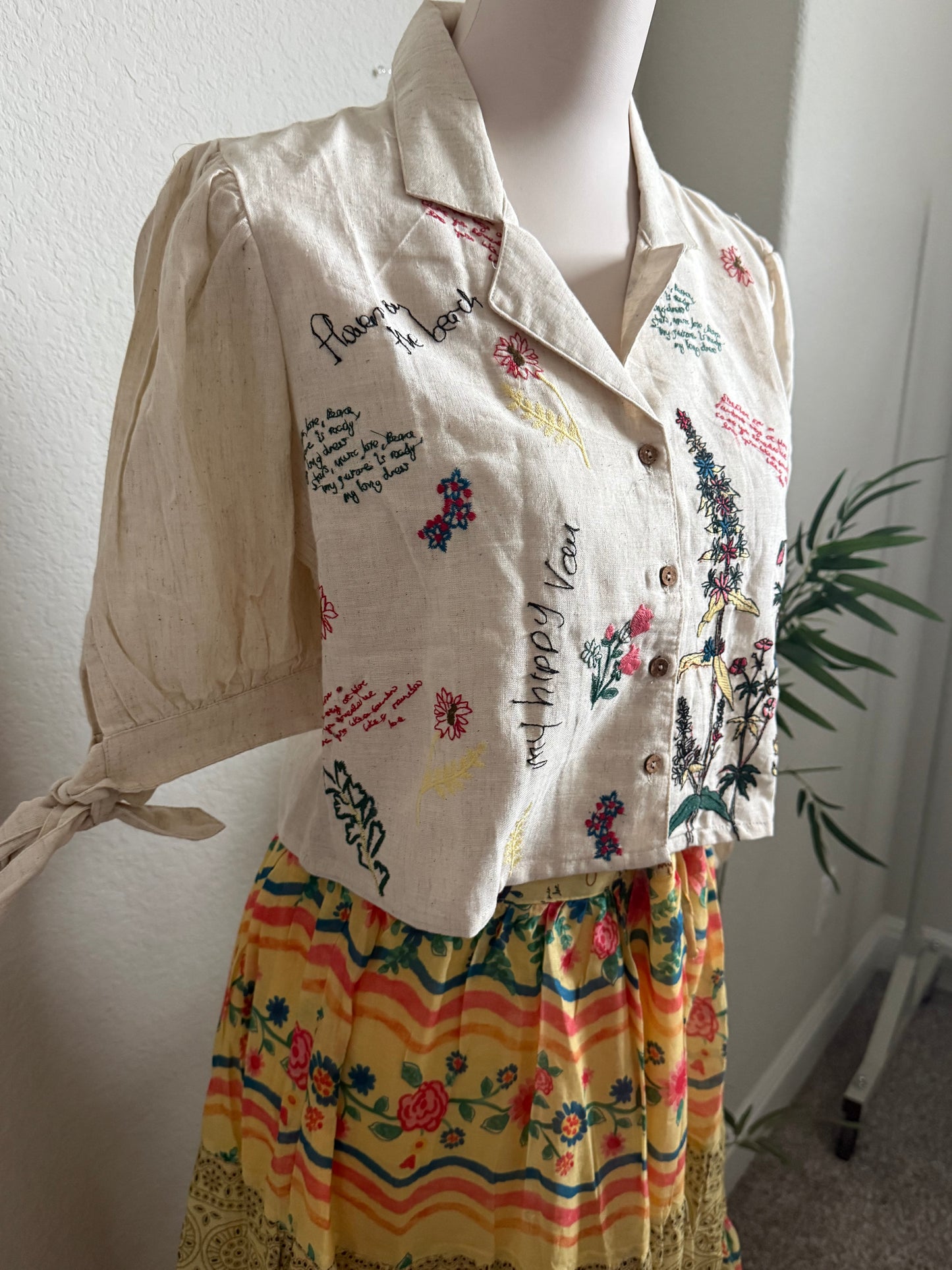 Yellow cotton skirt with white crop top