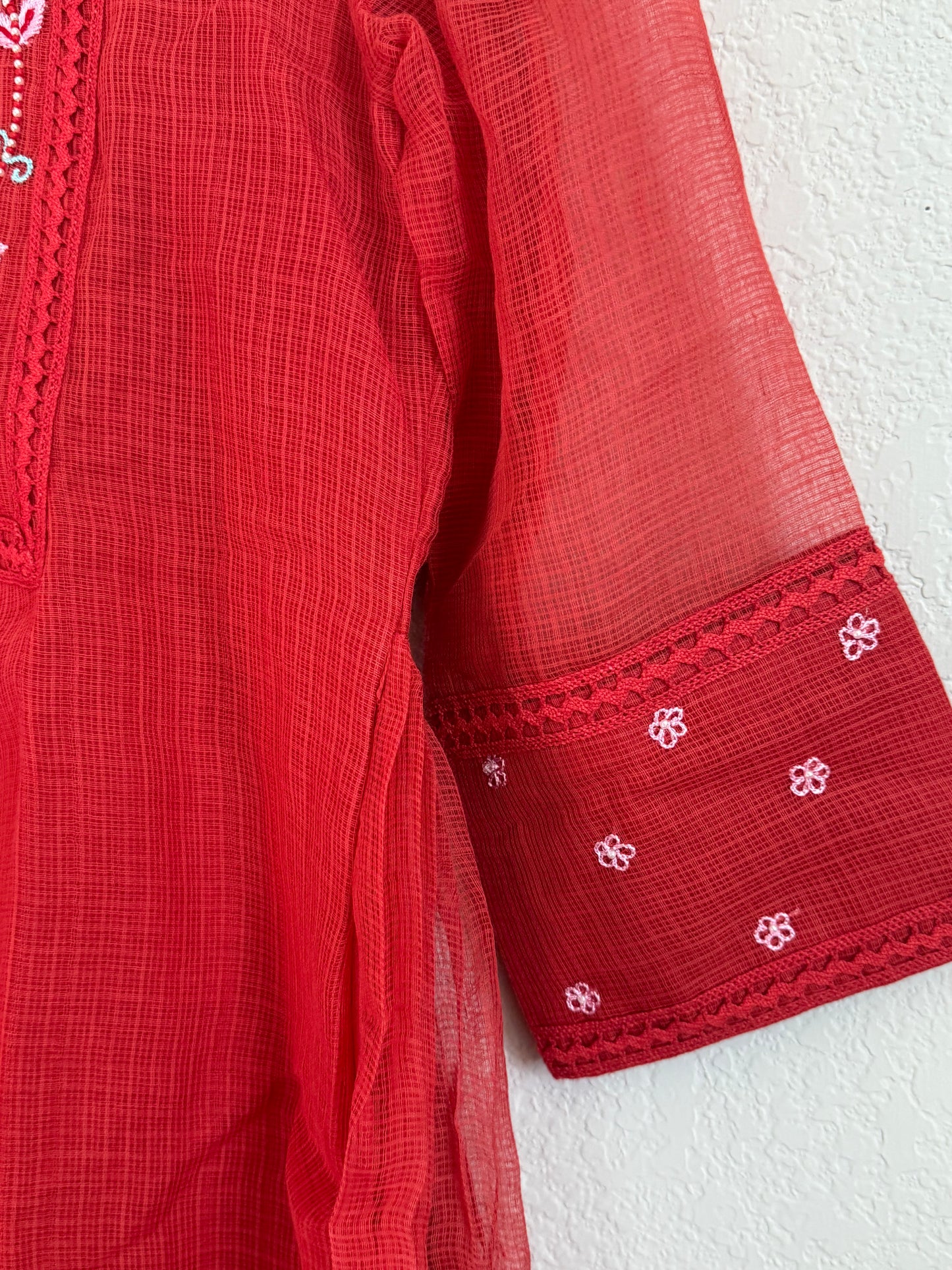 Rust Orange Kota Maggam Work Dress