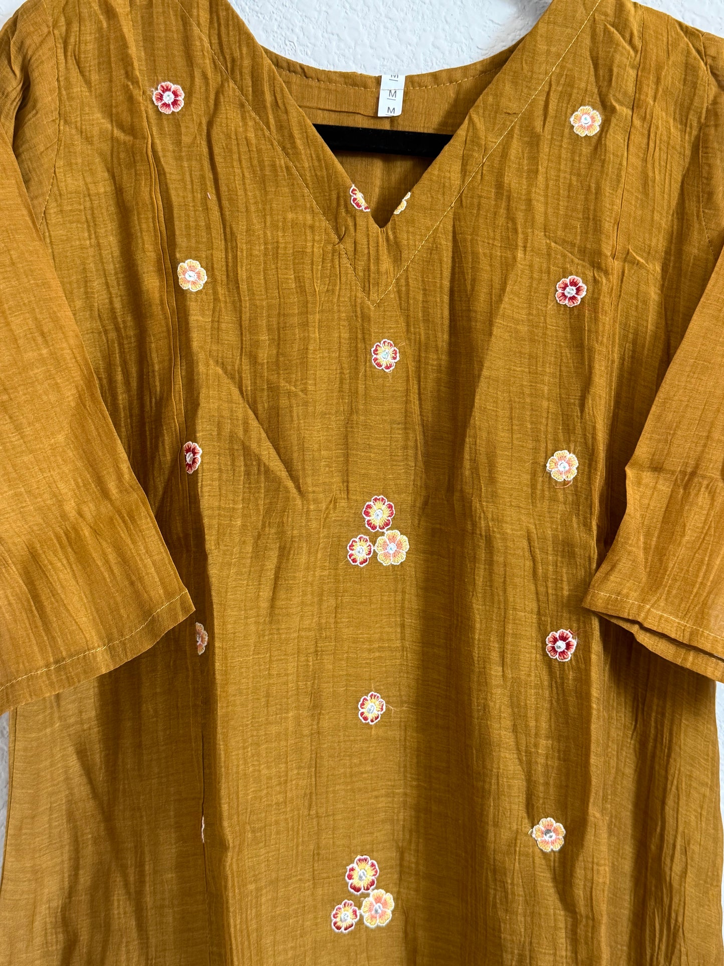 Honey Yellow Mul Chanderi Straight Cut Kurti