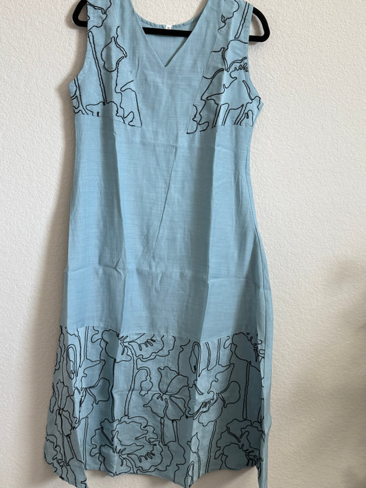 Powder Blue Mul Chanderi Sleeveless A-line Dress