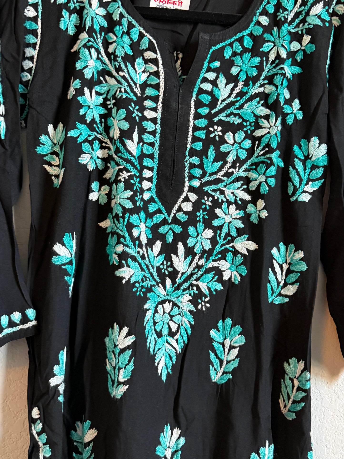 Black with Blue Rayon Chikankari Coord Set - Top with Palazzo