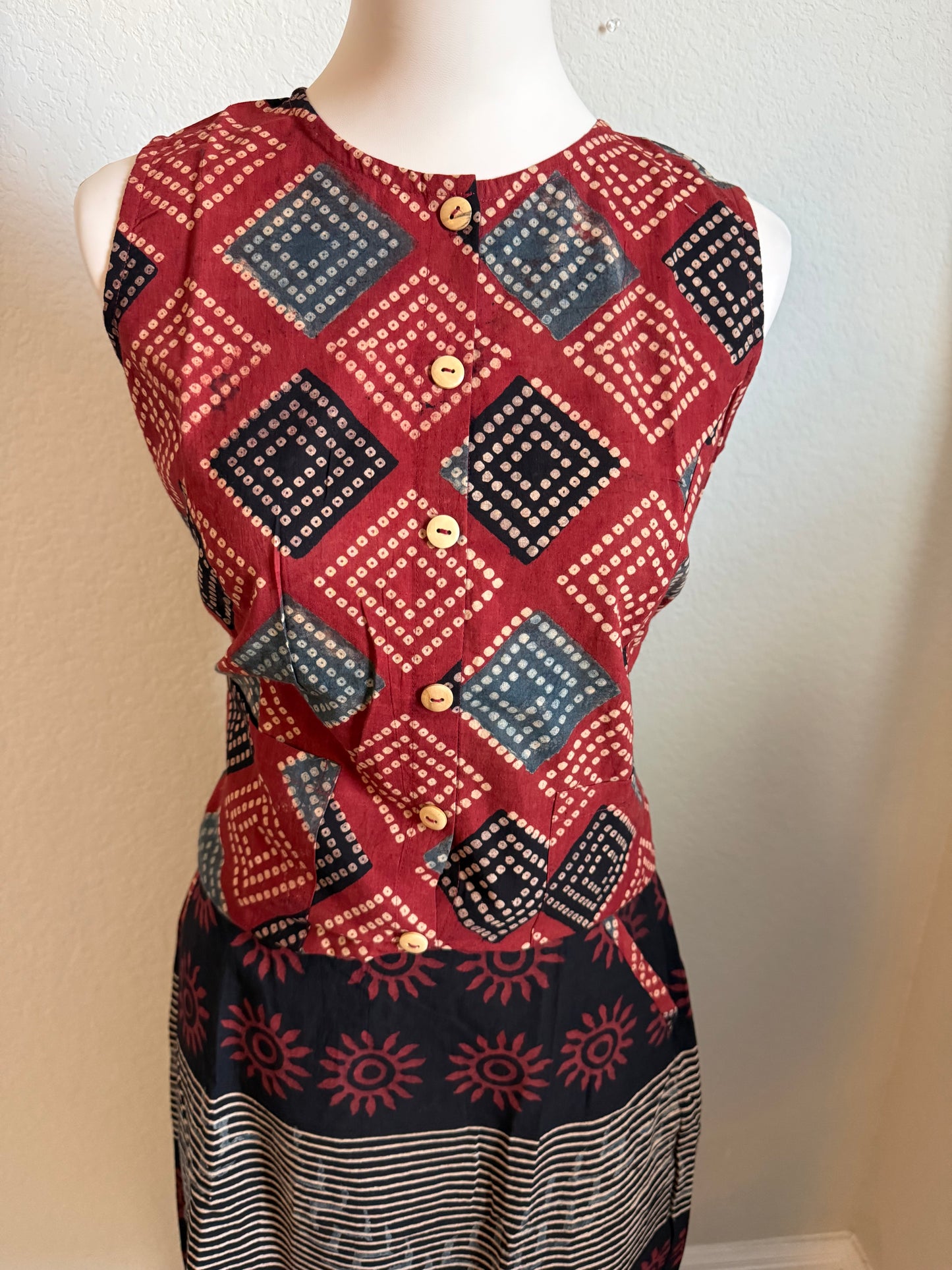 Maroon and Black Cotton Top with Cotton Skirt